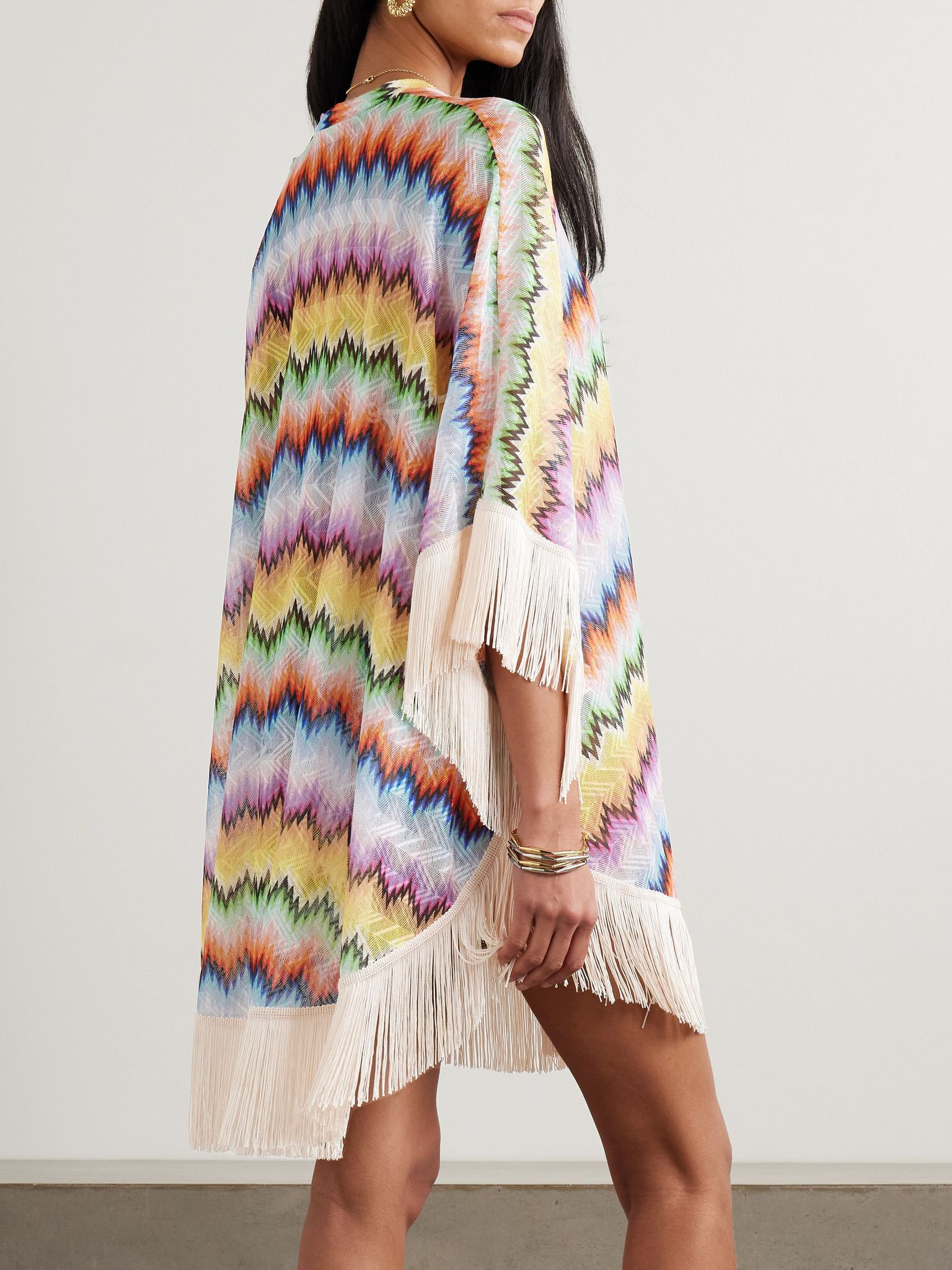 Mare fringed striped crochet-knit kaftan Multi - 3