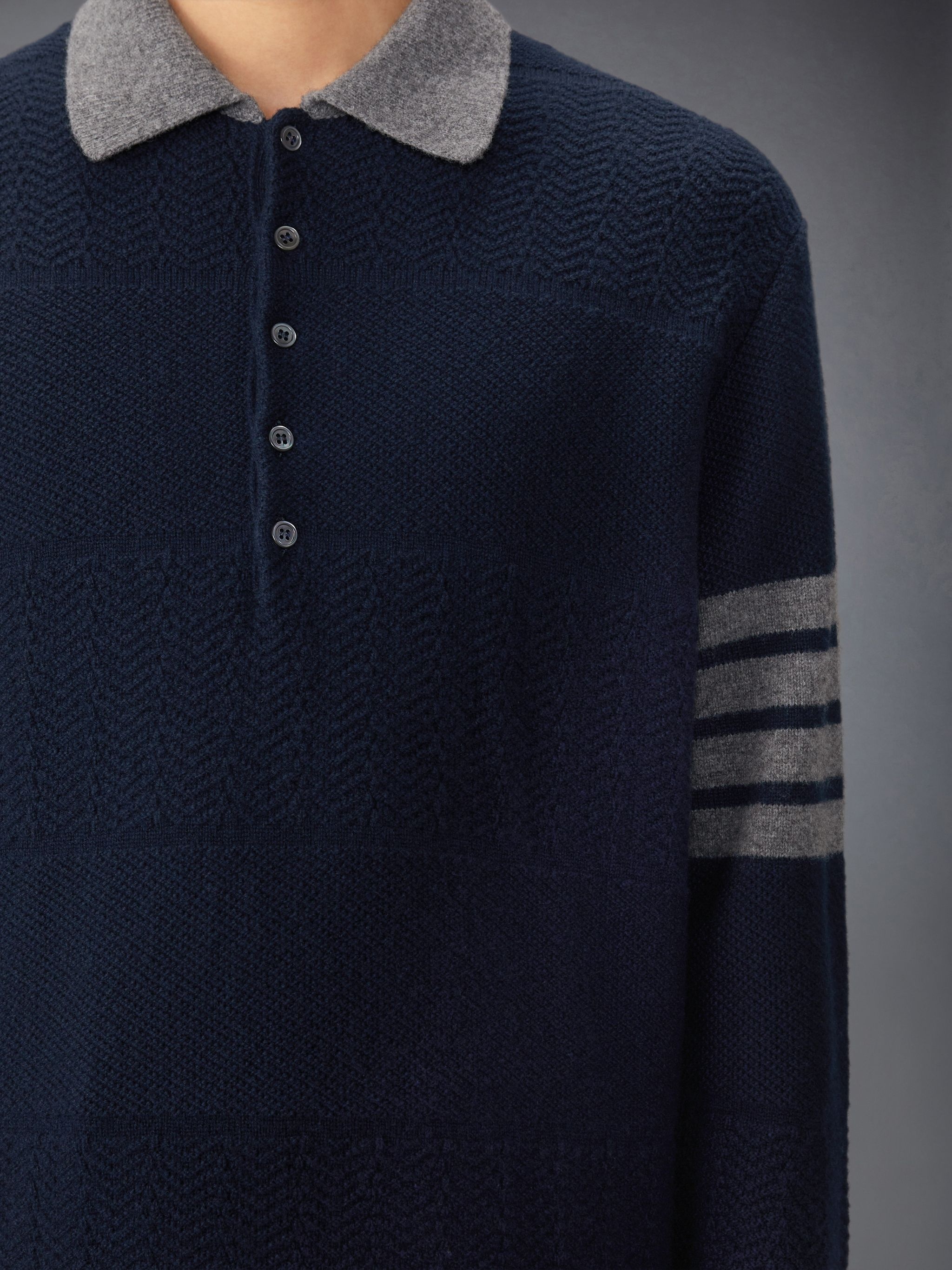 Merino Wool Textured Rugby Stripe 4-Bar Polo - 5