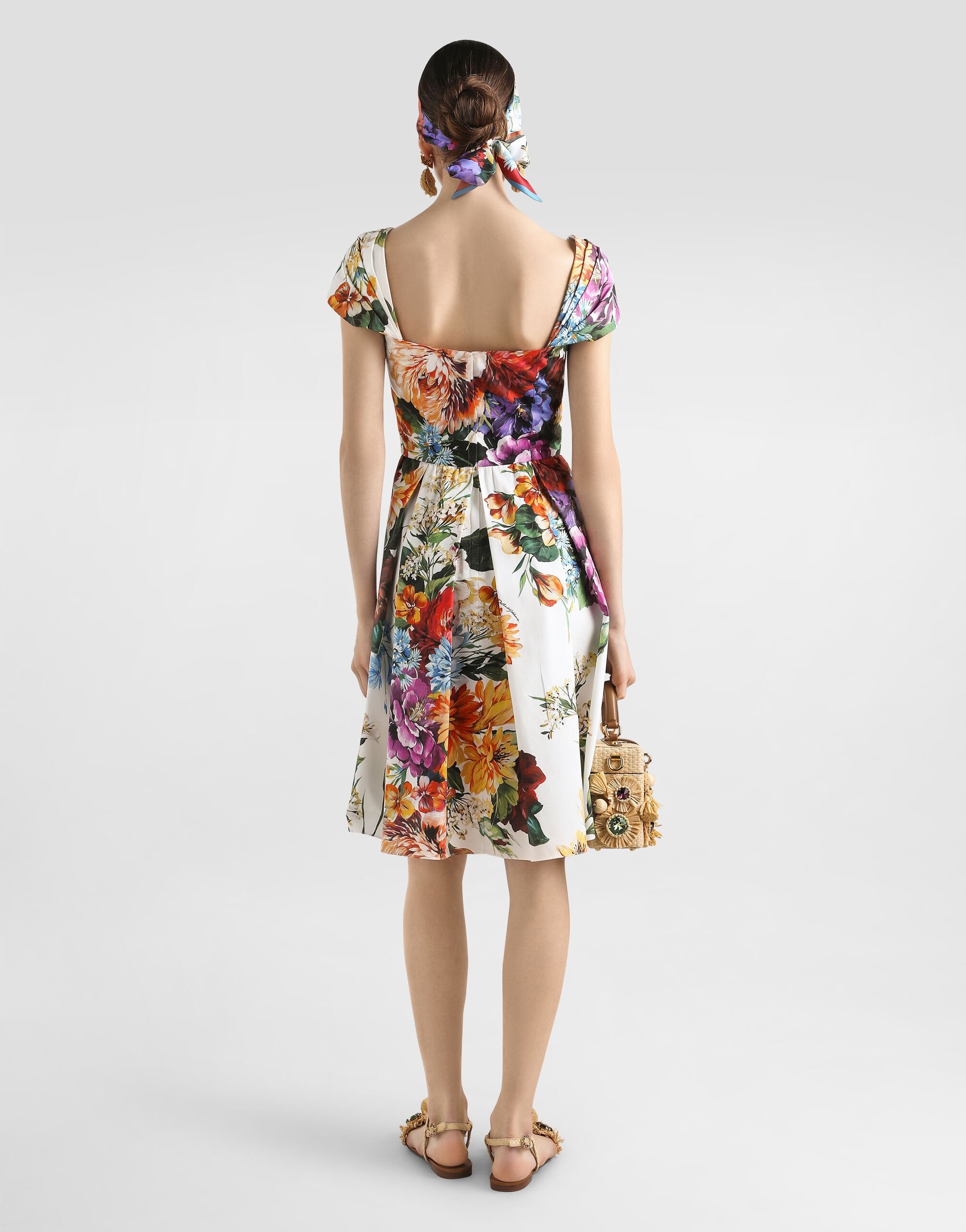 Flower bouquet-print poplin dress - 3