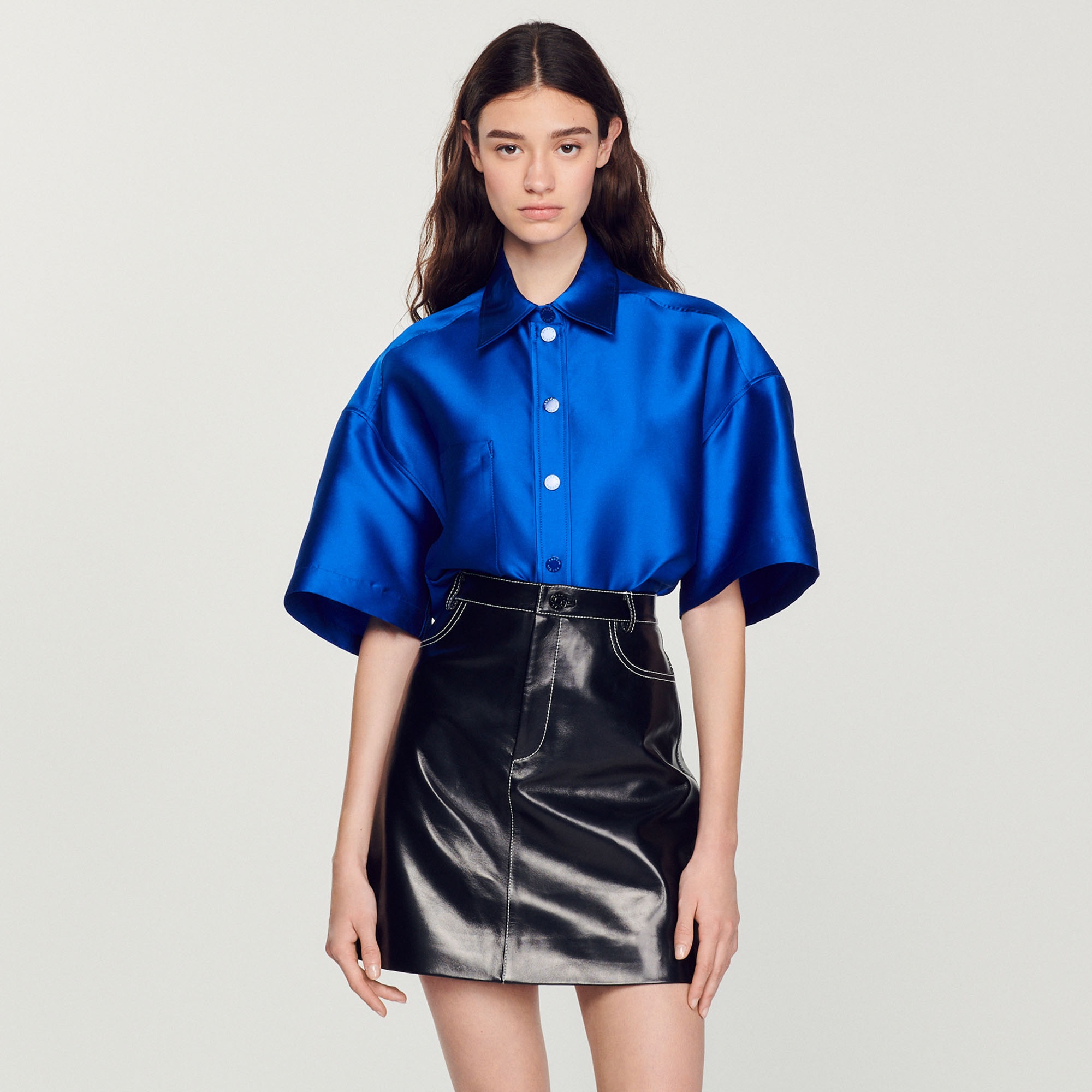 Short topstitched leather skirt - 5