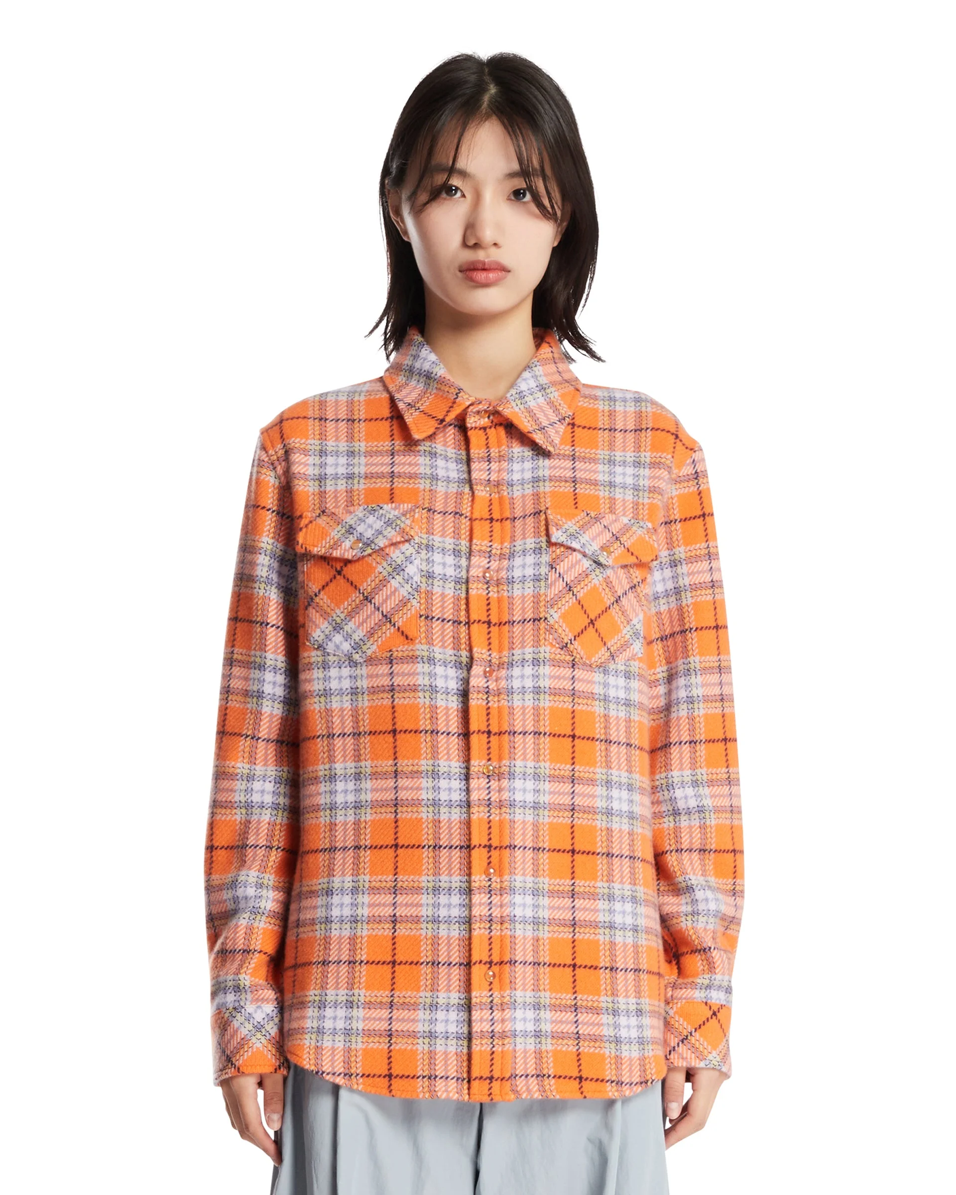 Orange Midnight Sun Tartan Cashmere Shirt - 1