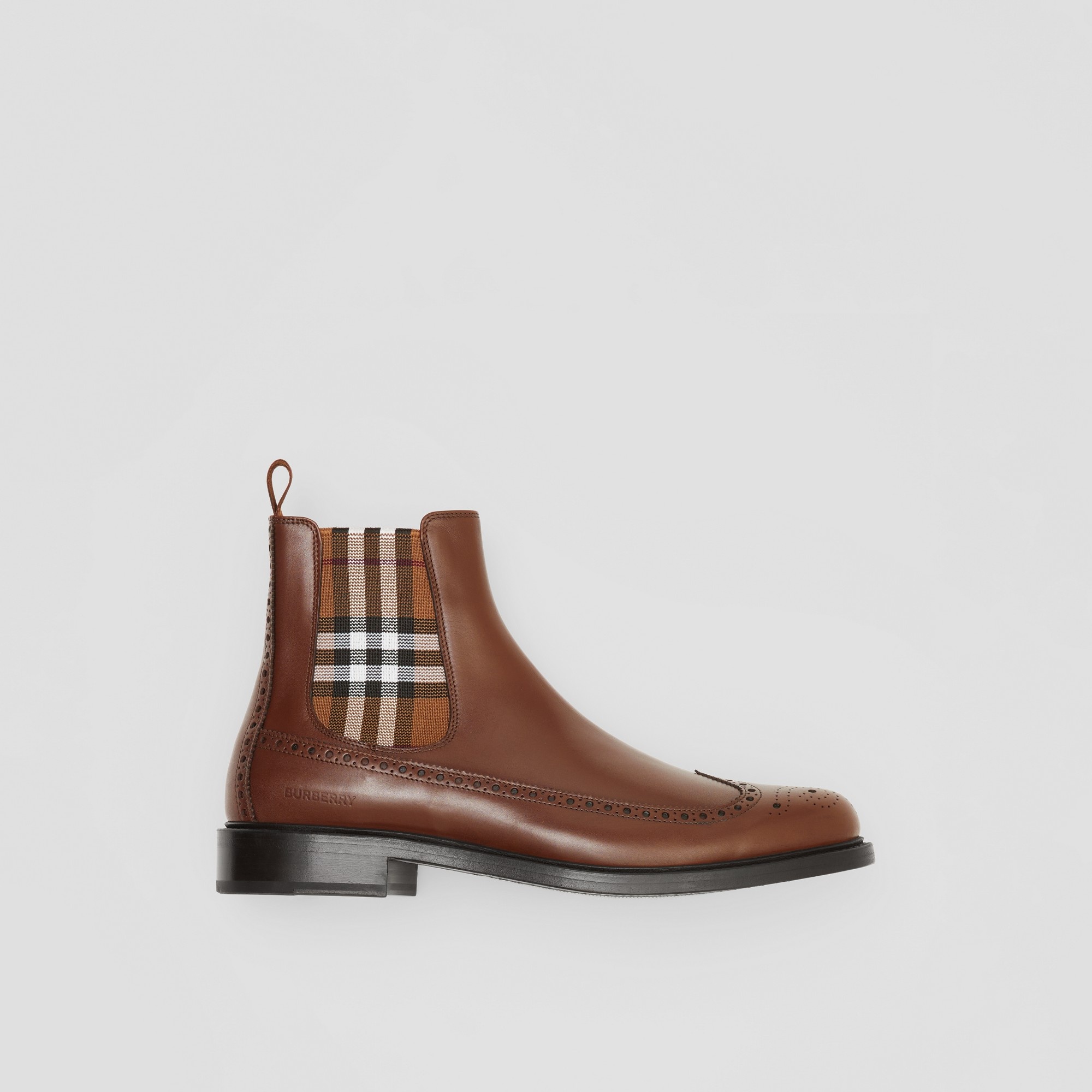Vintage Check Detail Leather Chelsea Boots - 5