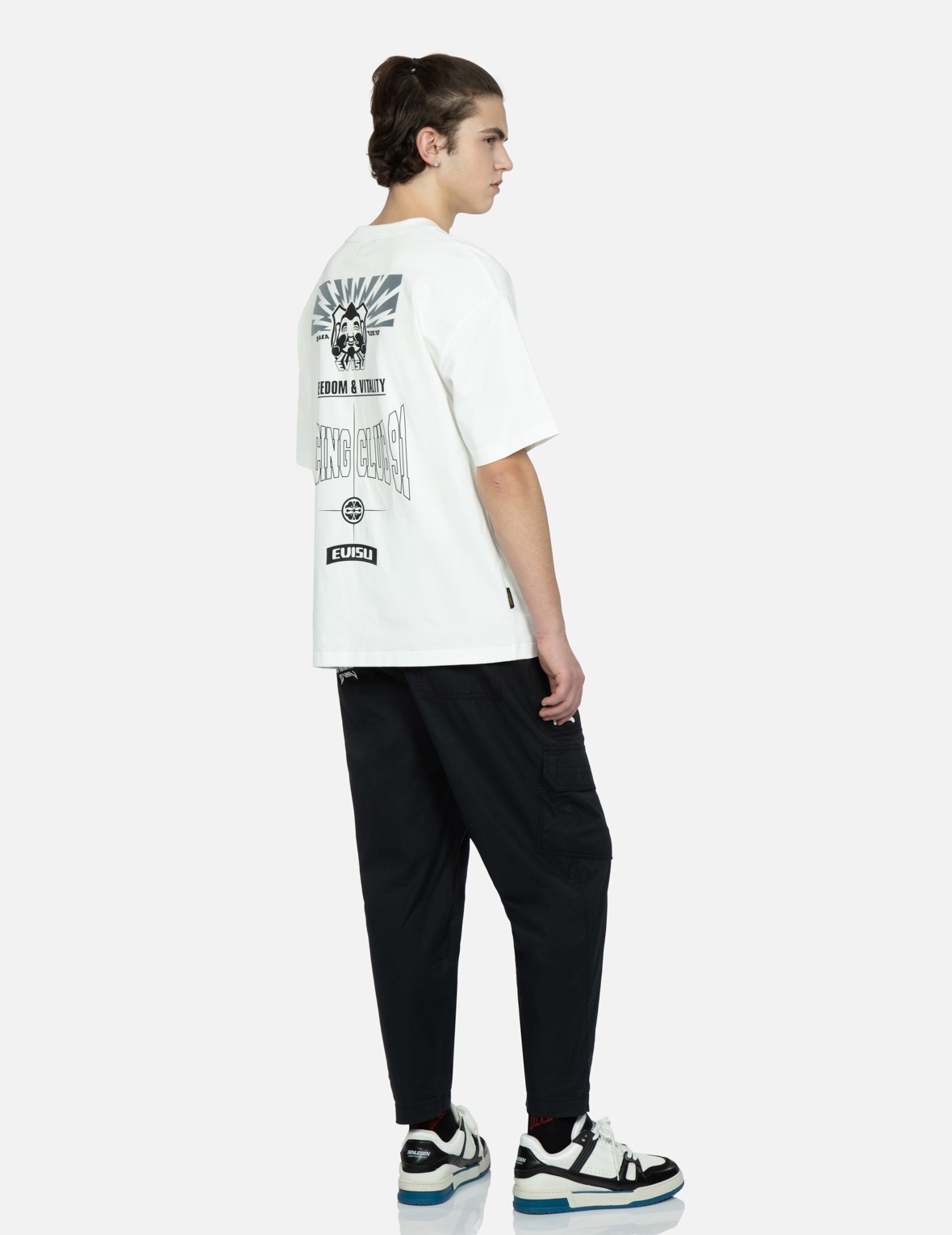 SEAGULL AND SLOGAN EMBROIDERY RELAX-FIT PANTS - 4