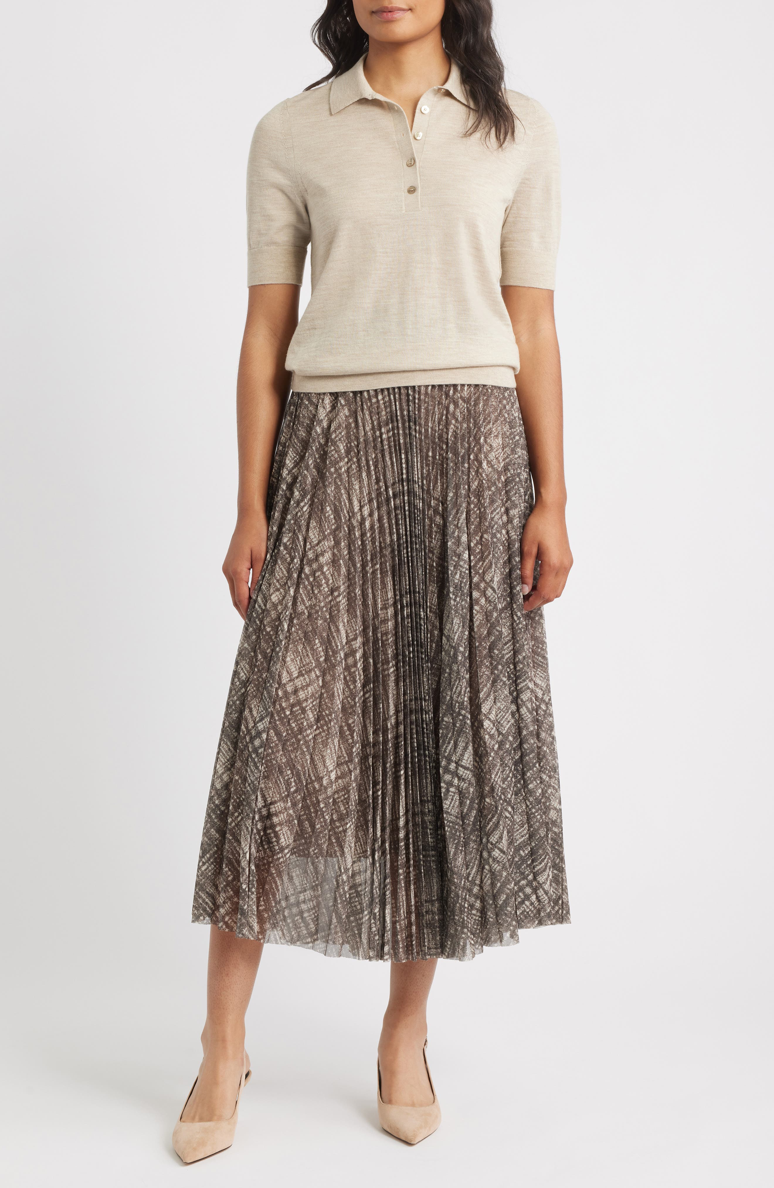 BOSS Edrisa Pleated Midi Skirt in Grey Multi at Nordstrom - 7