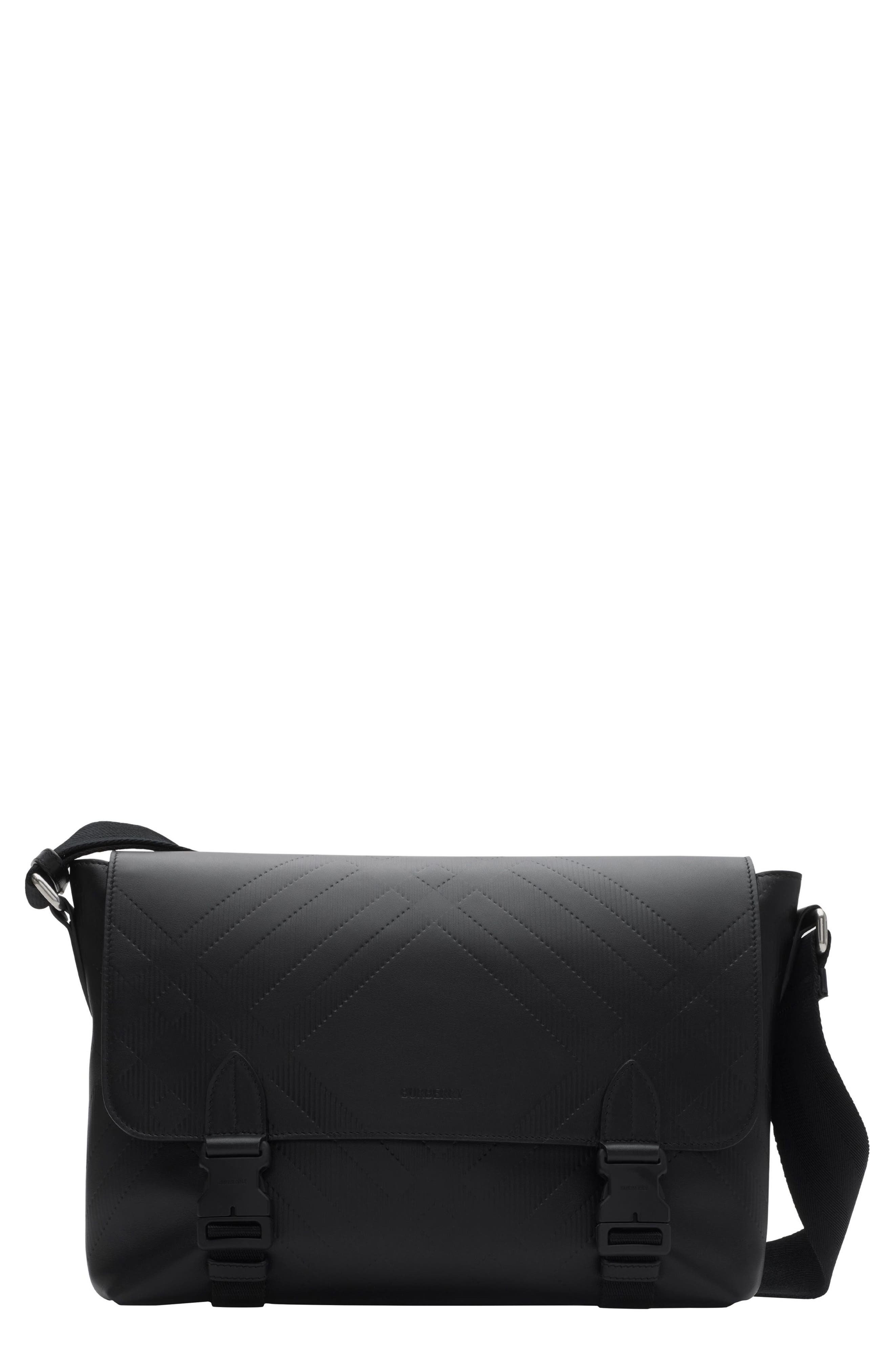 burberry Large Embossed Check Buckled Messenger Bag in Black at Nordstrom - 1