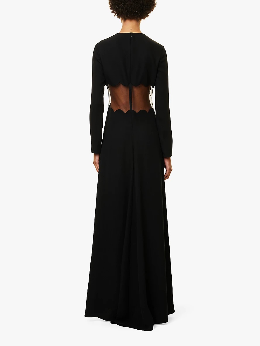 Round-neck mesh-panel slim-fit silk gown - 4