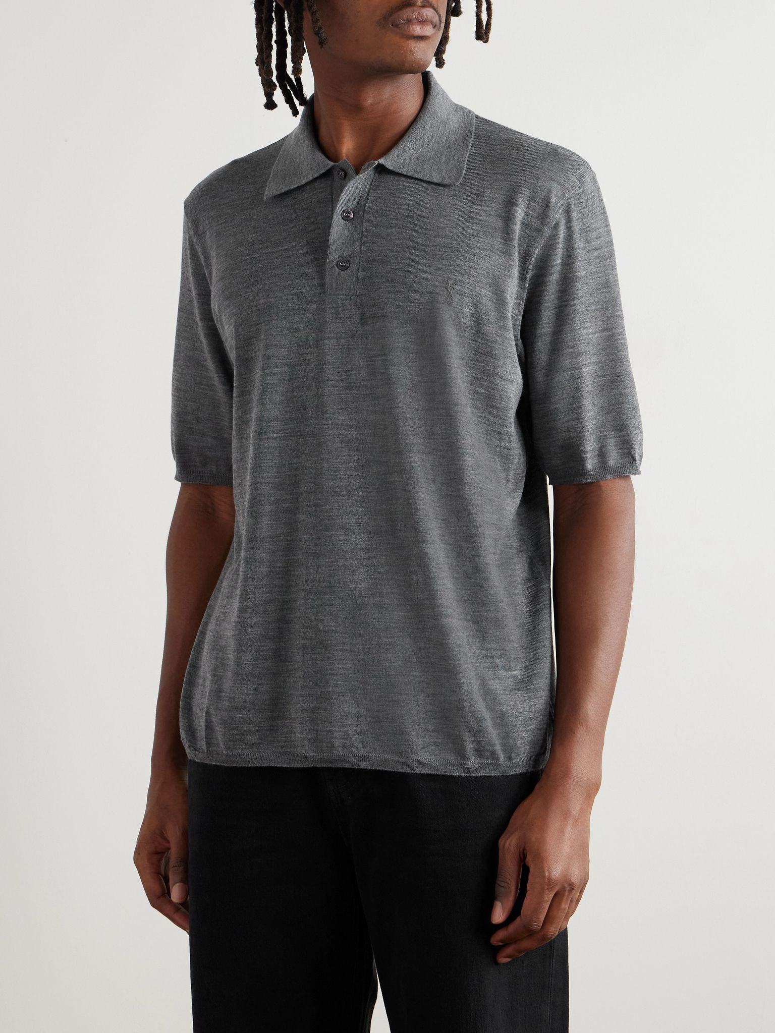Cassandre Logo-Embroidered Wool Polo Shirt Gray - 3