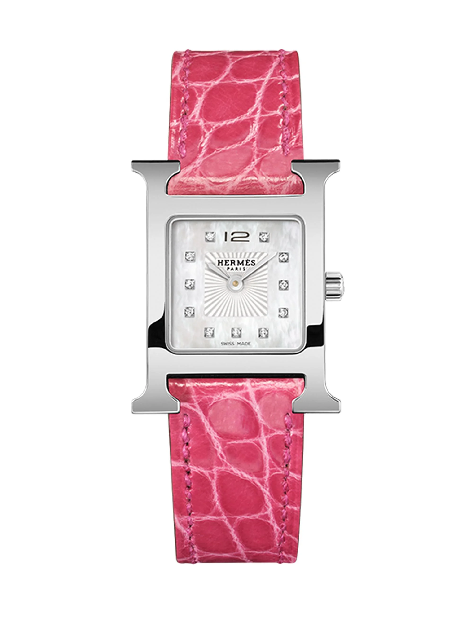 Women's Heure H Stainless Steel, 0.04 TCW Diamond & Alligator Leather Strap Watch/21MM - Pink - 1