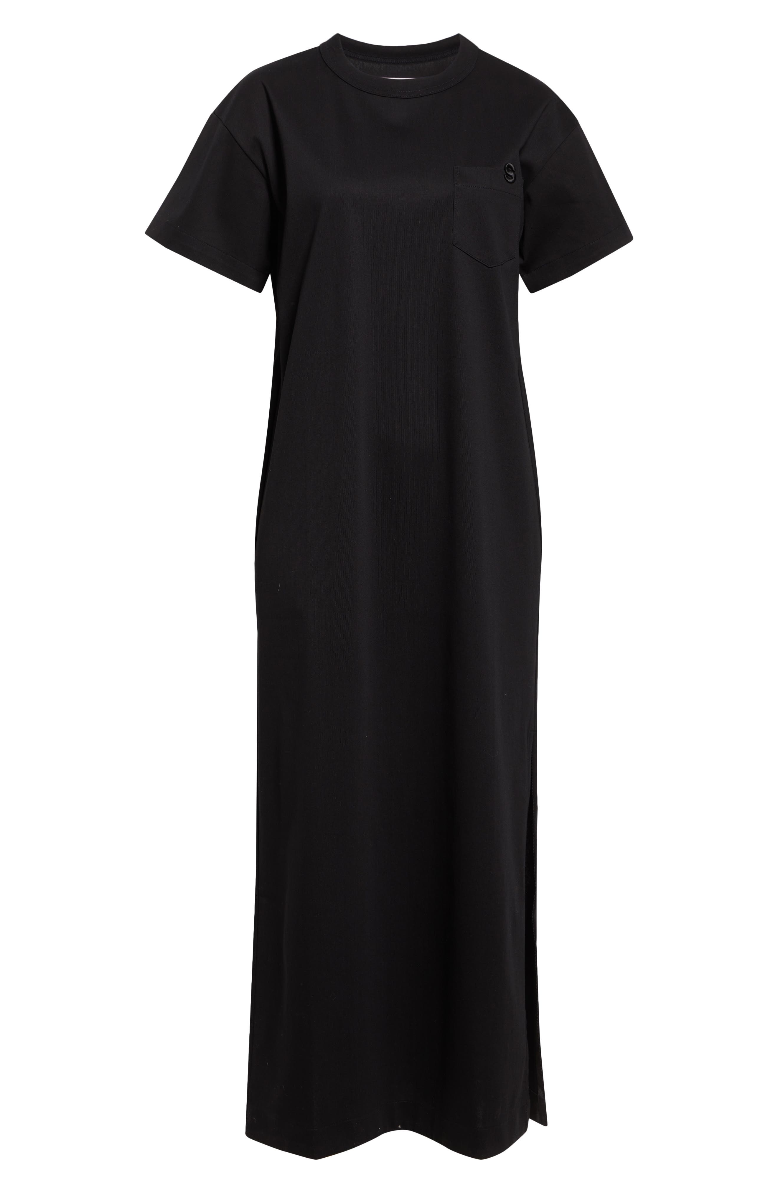 Sacai Embroidered Logo Jersey T-Shirt Dress in Black 001 at Nordstrom - 5