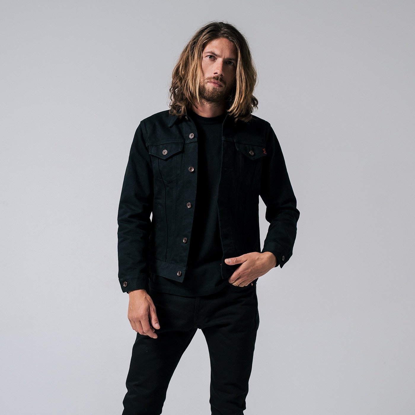 IHJ-132-BLK 14oz Selvedge Modified Type III Jacket - Superblack - 4