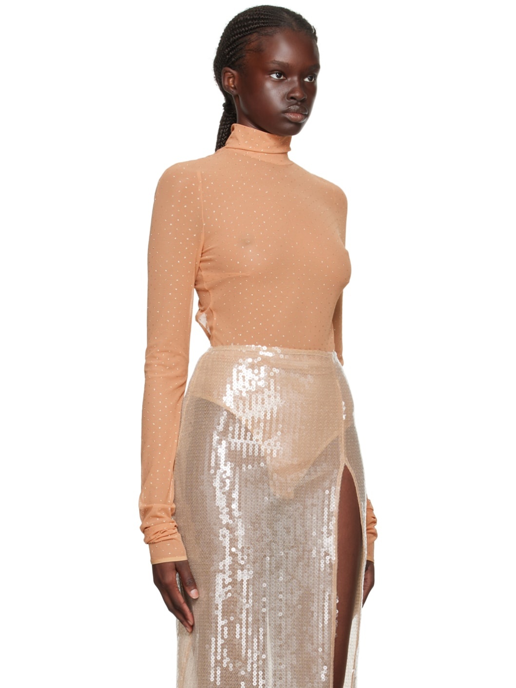 Beige Glitter Bodysuit - 2