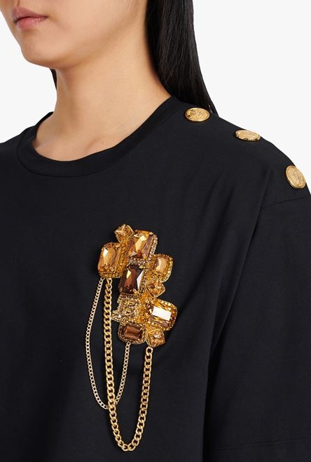 Cropped black and gold cotton T-shirt - 6