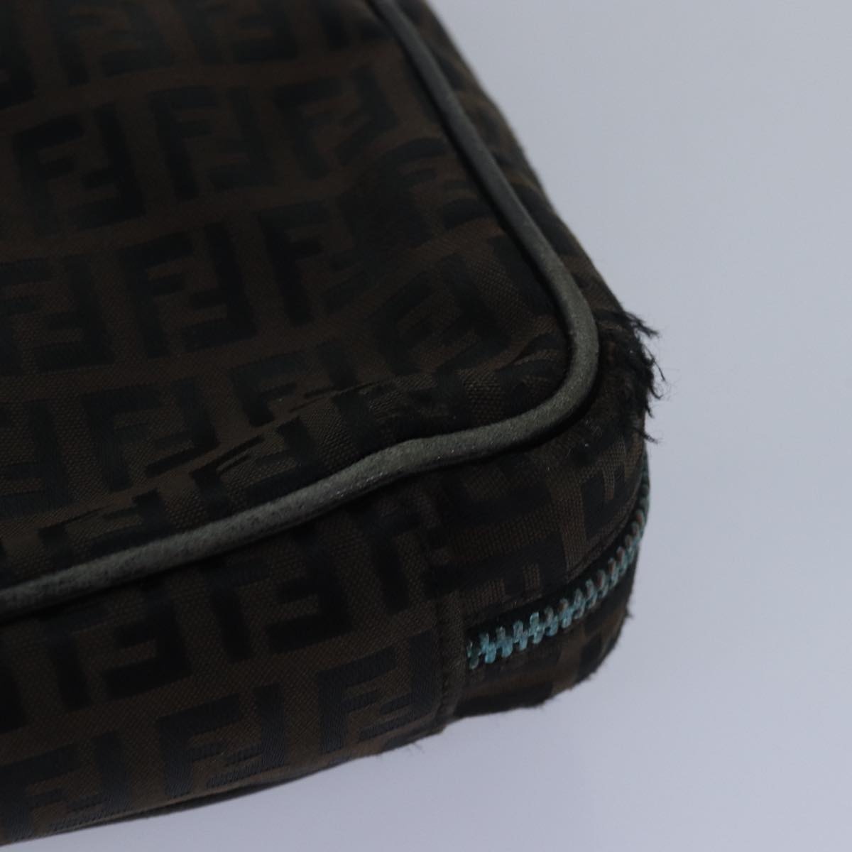FENDI Zucchino Canvas Hand Bag Brown Black - 13