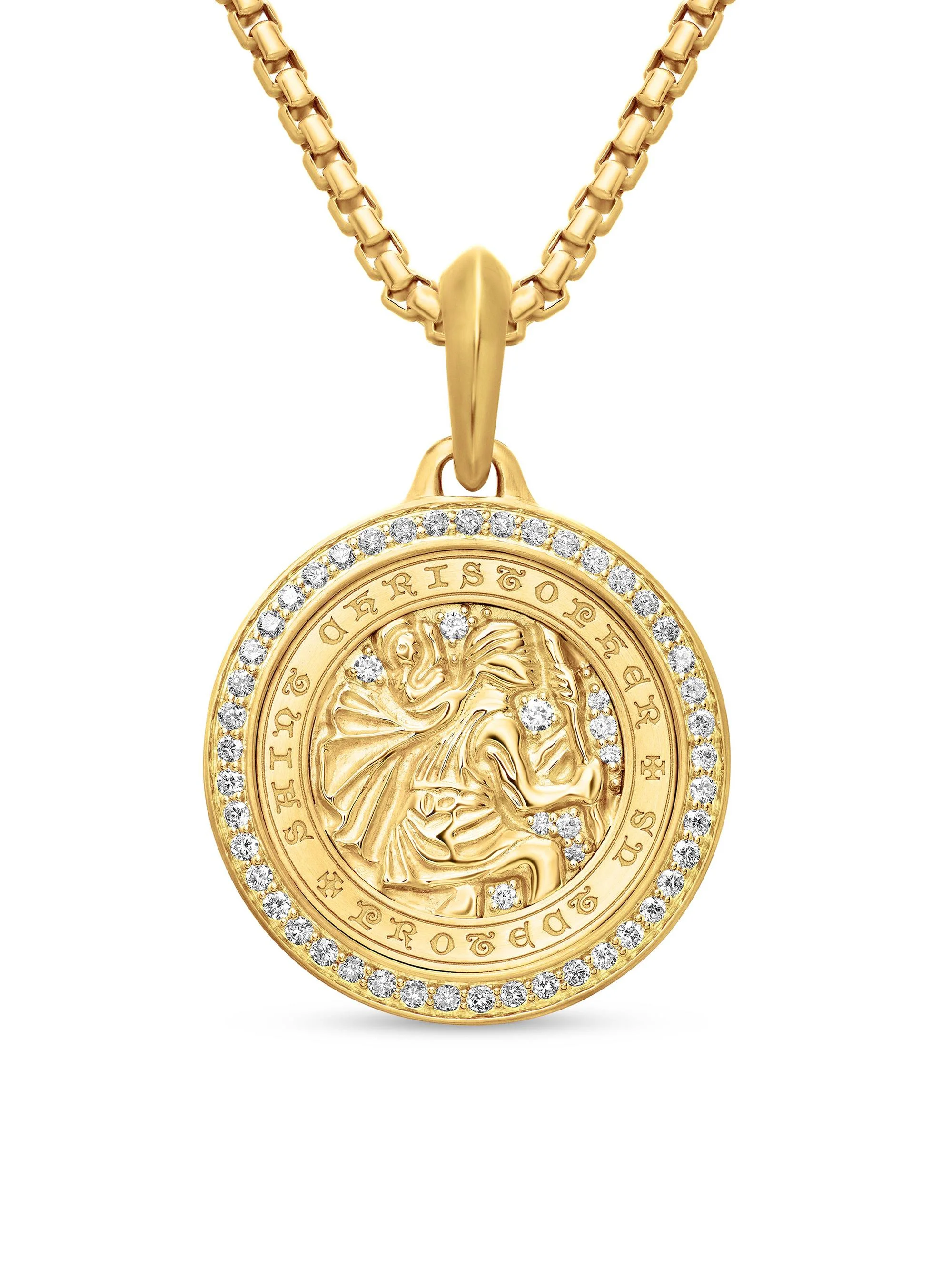 Men's St. Christopher Amulet in 18K Yellow Gold - Diamond - 1