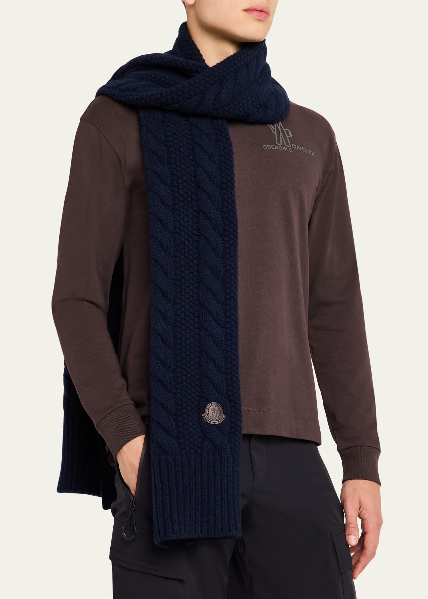 Men's Wool-Cashmere Chunky Cable Scarf - 3
