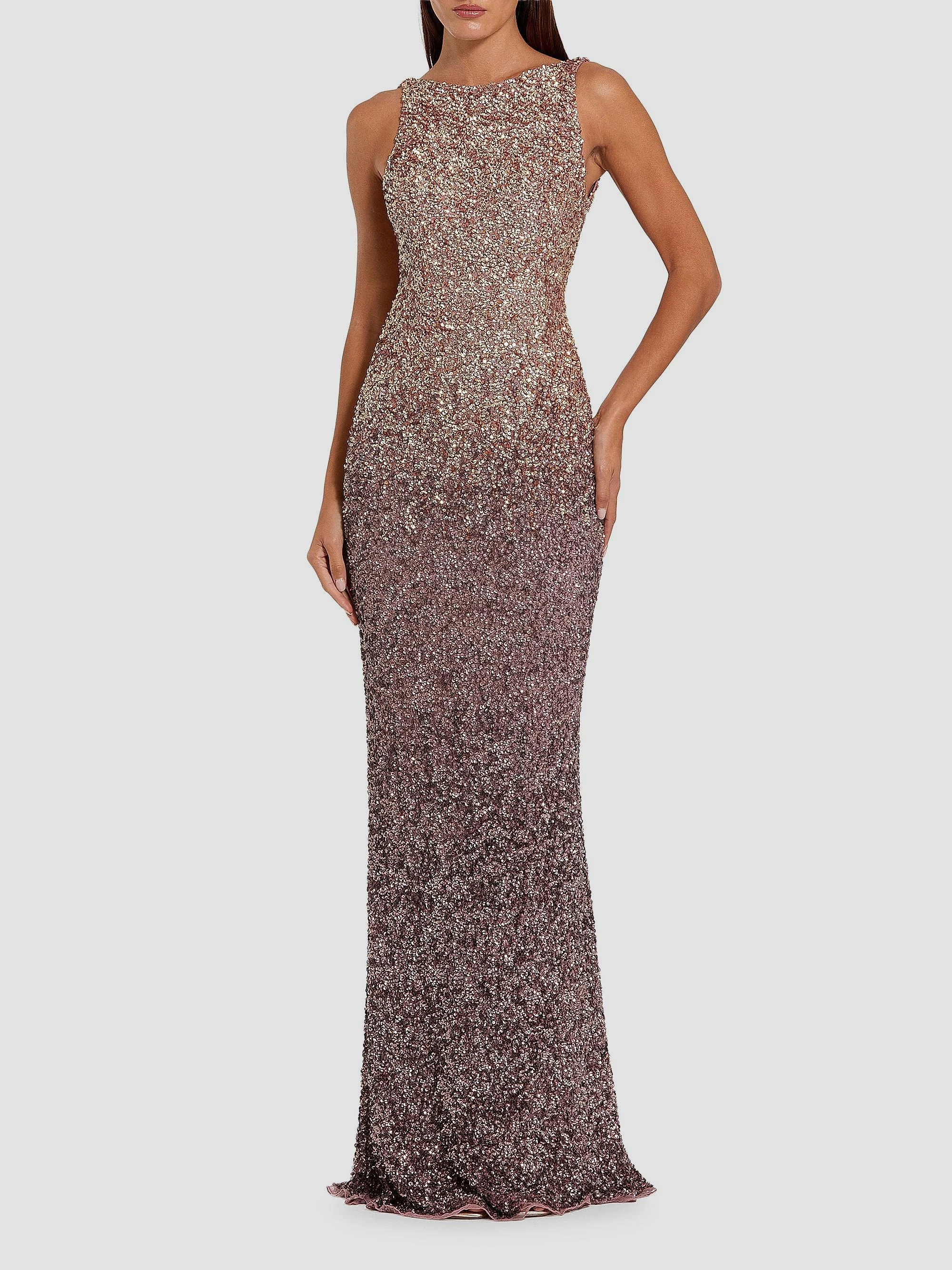 Women's Ombré Sequin Mesh Open-Back Gown - Gold Amethyst - 1