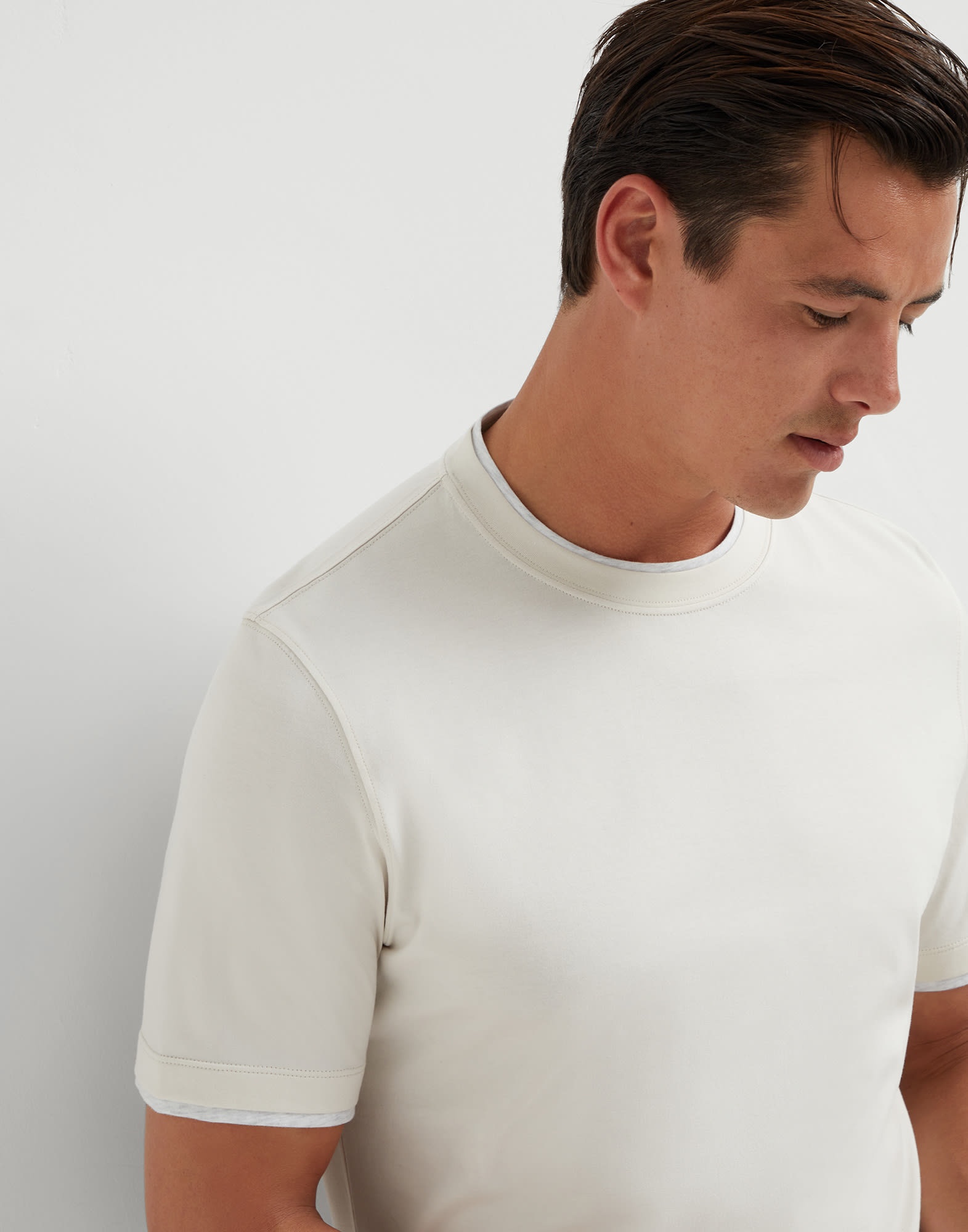 Cotton jersey crew neck T-shirt with faux-layering - 3