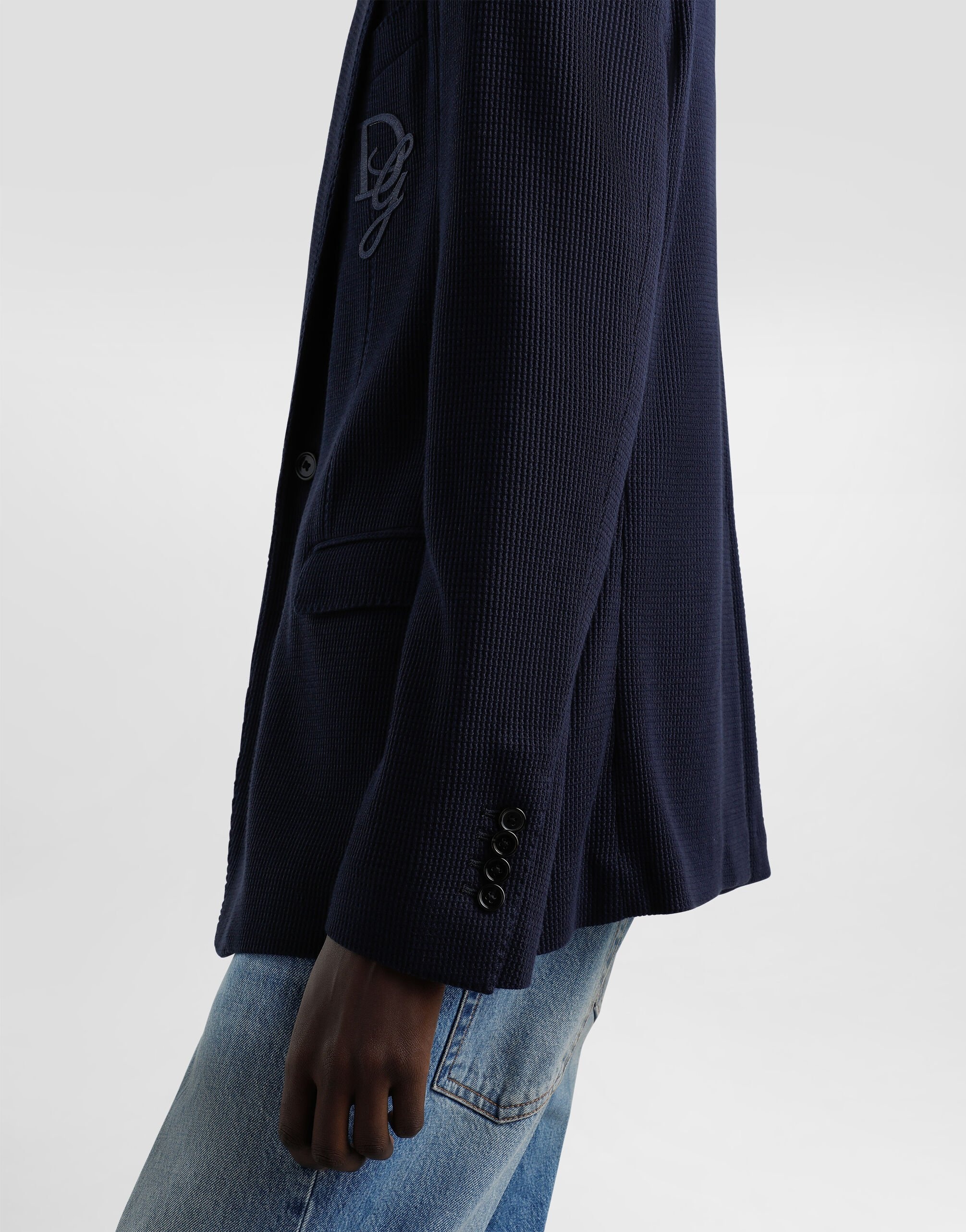 Single-breasted cotton jersey jacket with logo embroidery - 5