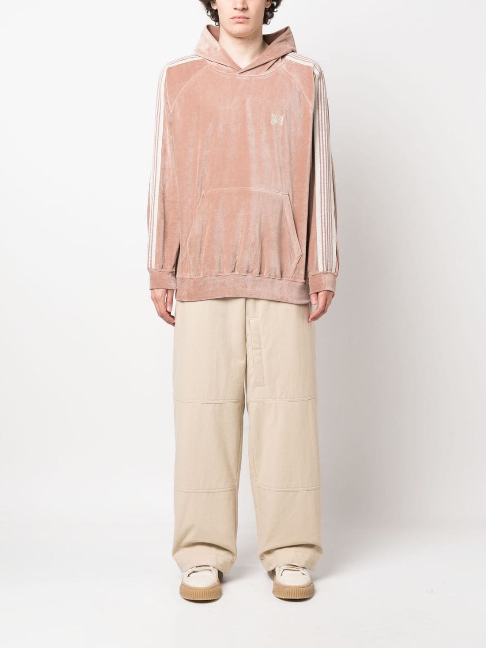side-stripe velour hoodie - 2