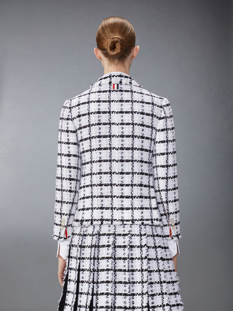Thom Browne Windowpane Check Chiffon Tweed Fray Slim Fit Sport Coat outlook