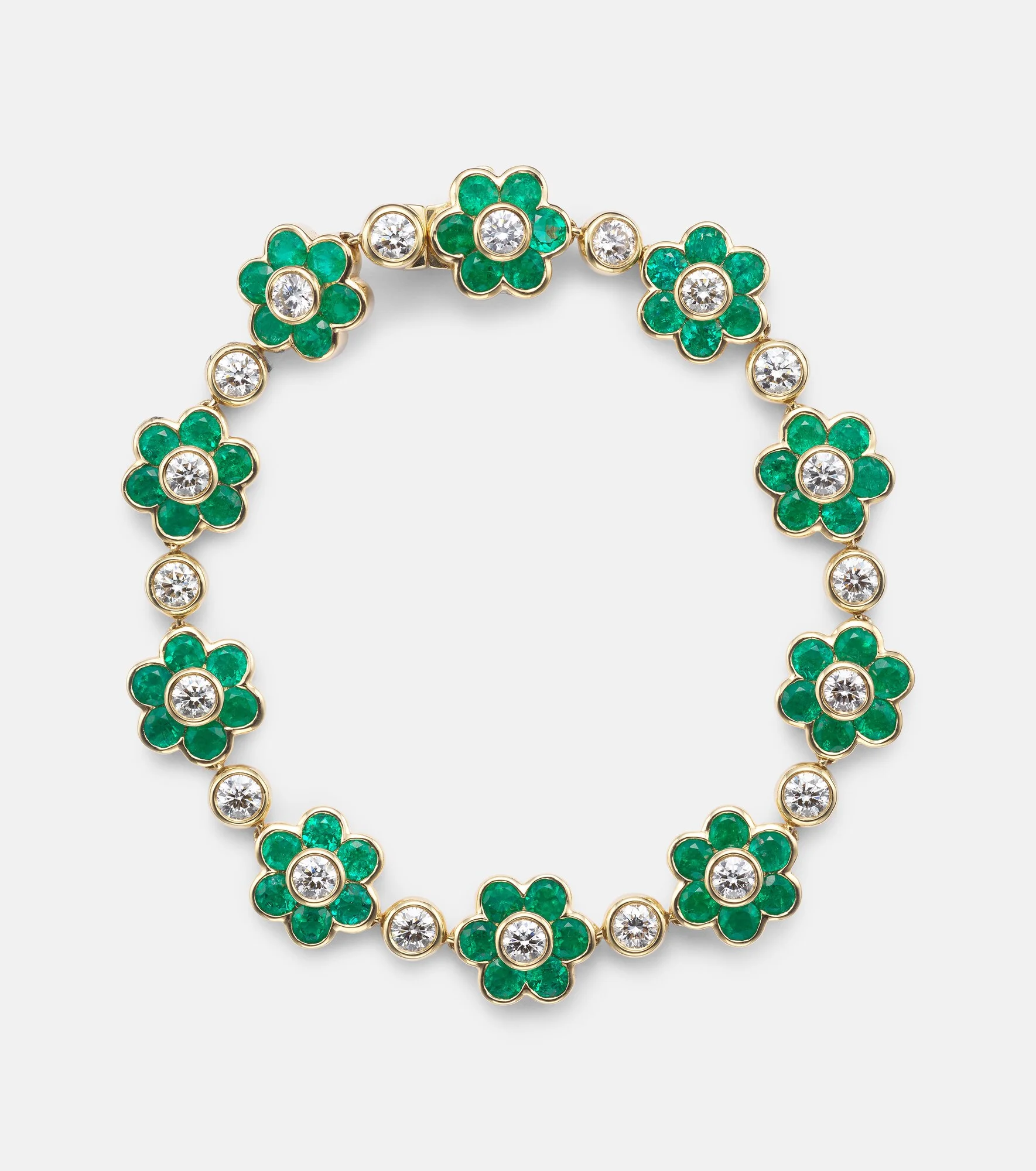 Flora 18kt yellow gold bracelet with emeralds and diamonds - 1