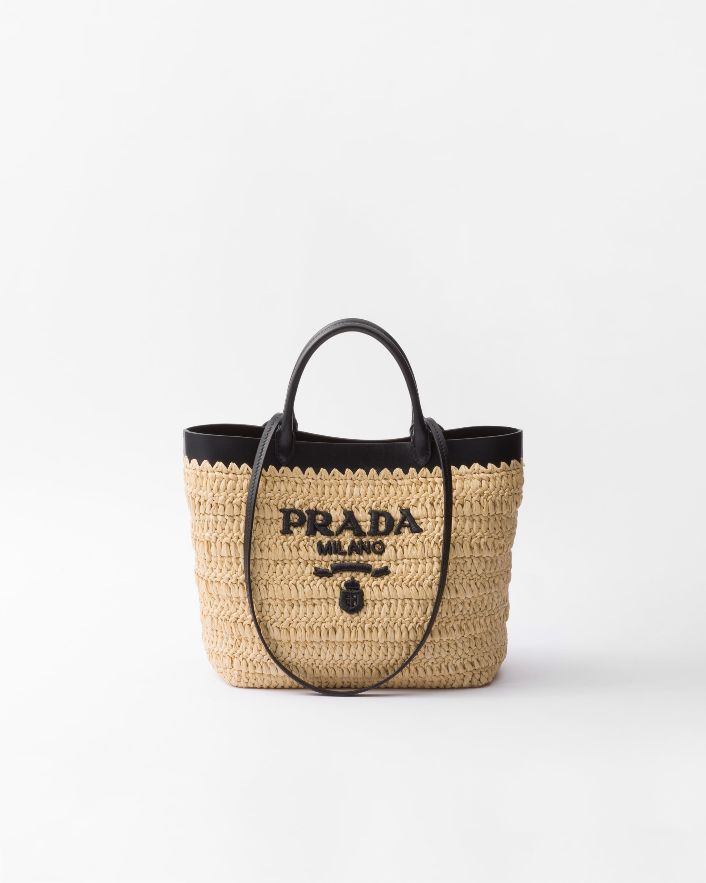 Small woven fabric and leather tote bag - 1