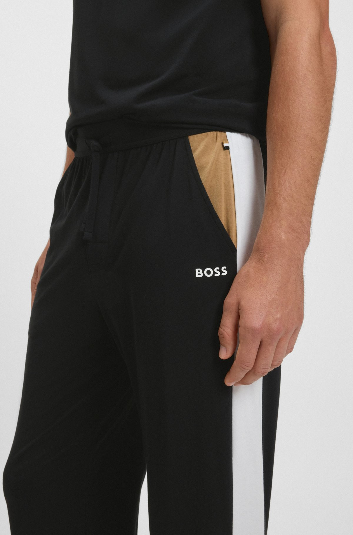 COTTON-BLEND PYJAMA BOTTOMS WITH CONTRAST PANELS - 5
