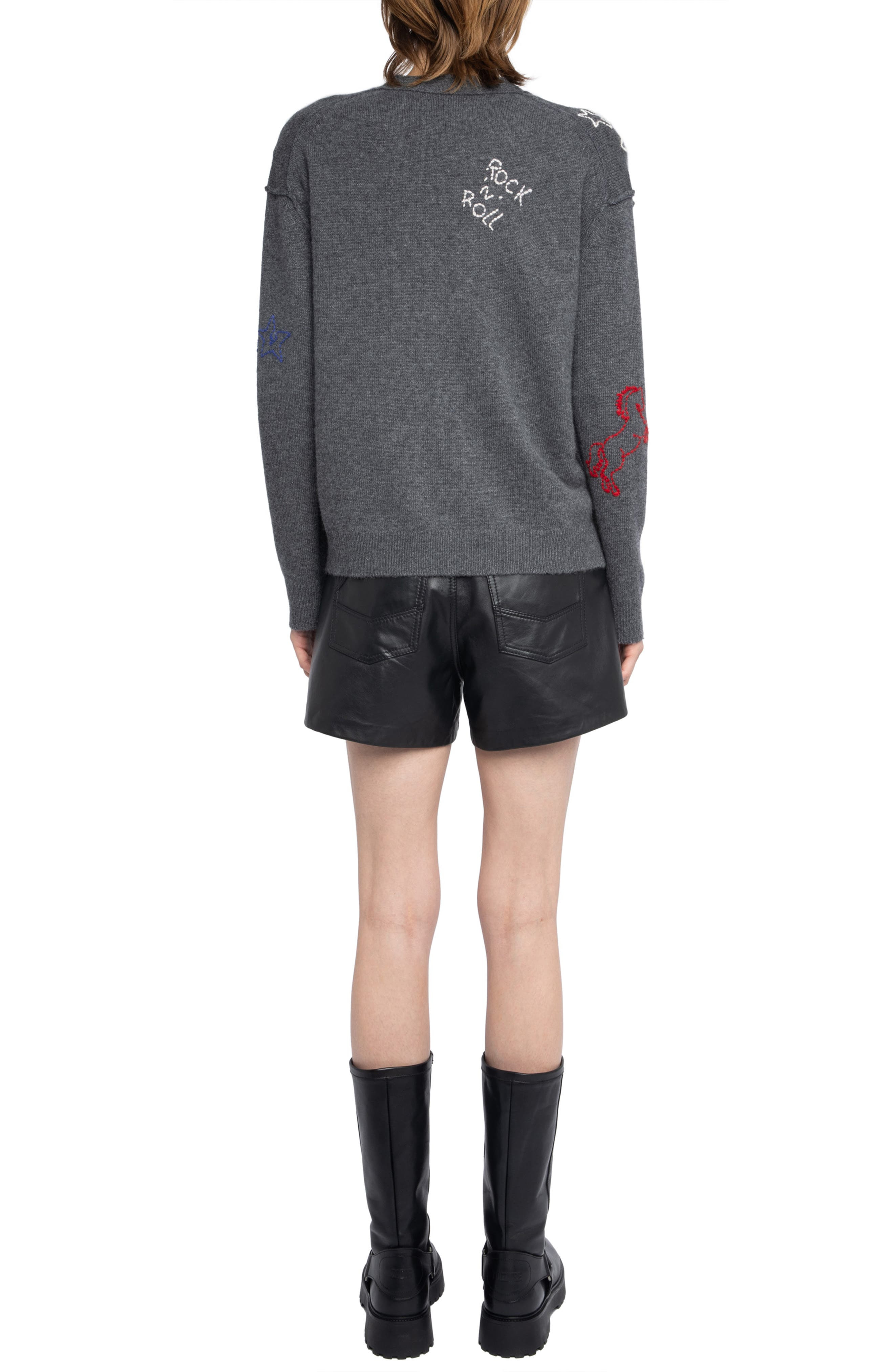 Zadig & Voltaire Mirkaz West Graph Embroidered Cashmere Cardigan in Anthracite at Nordstrom - 6