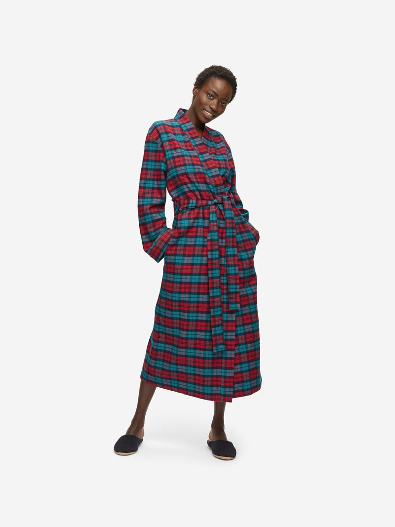 Derek Rose Women's Long Dressing Gown Kelburn 26 Brushed Cotton Multi outlook