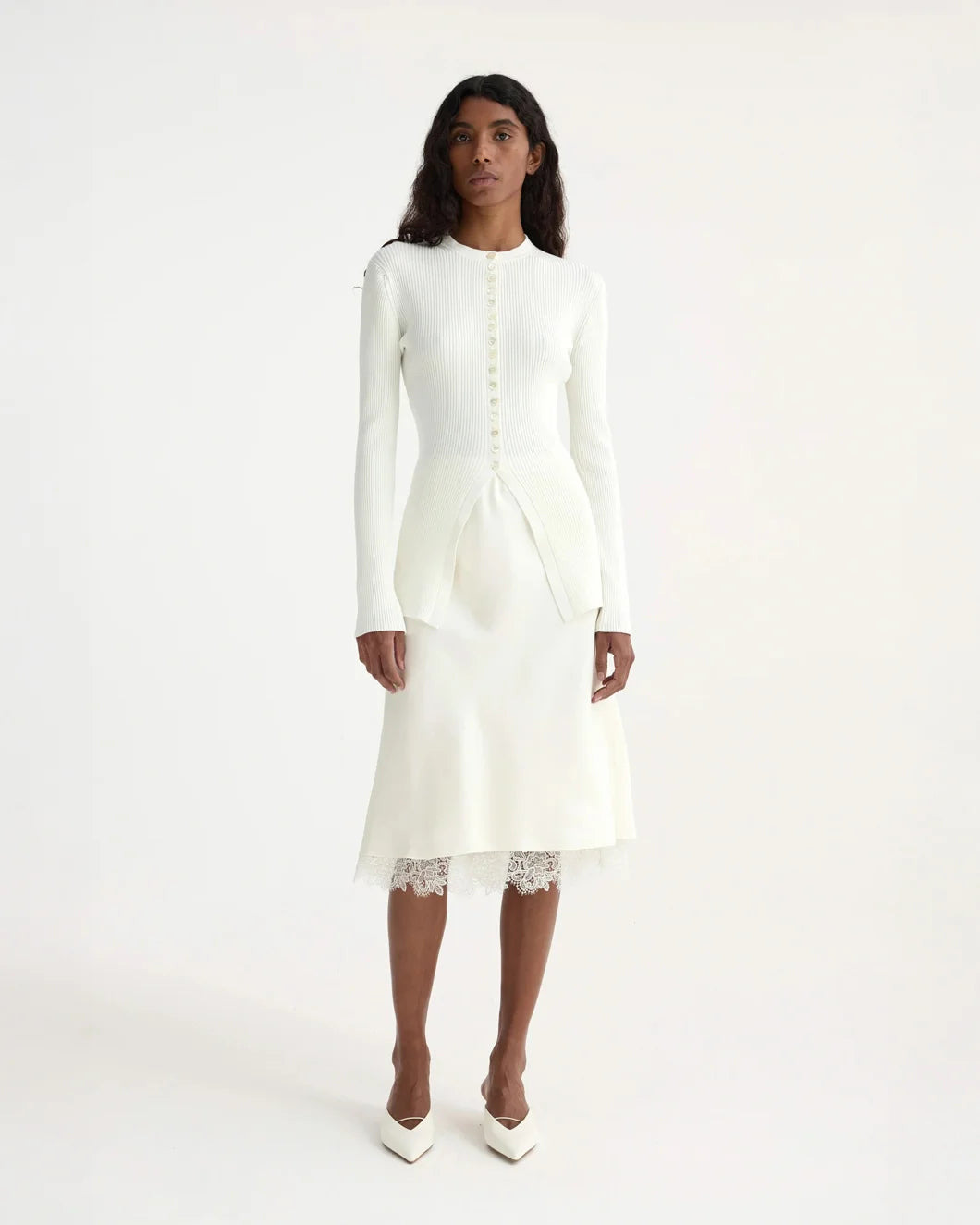 LACE TRIMMED SILK SKIRT - 2