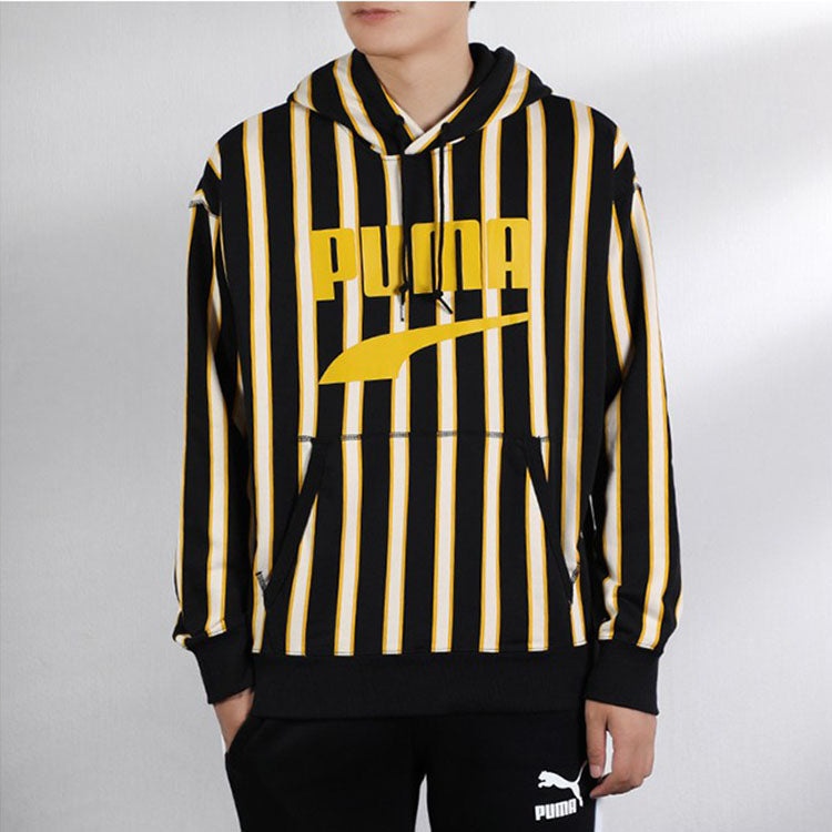PUMA Striped Hoodie 'Black Yellow White' 596004-01 - 3