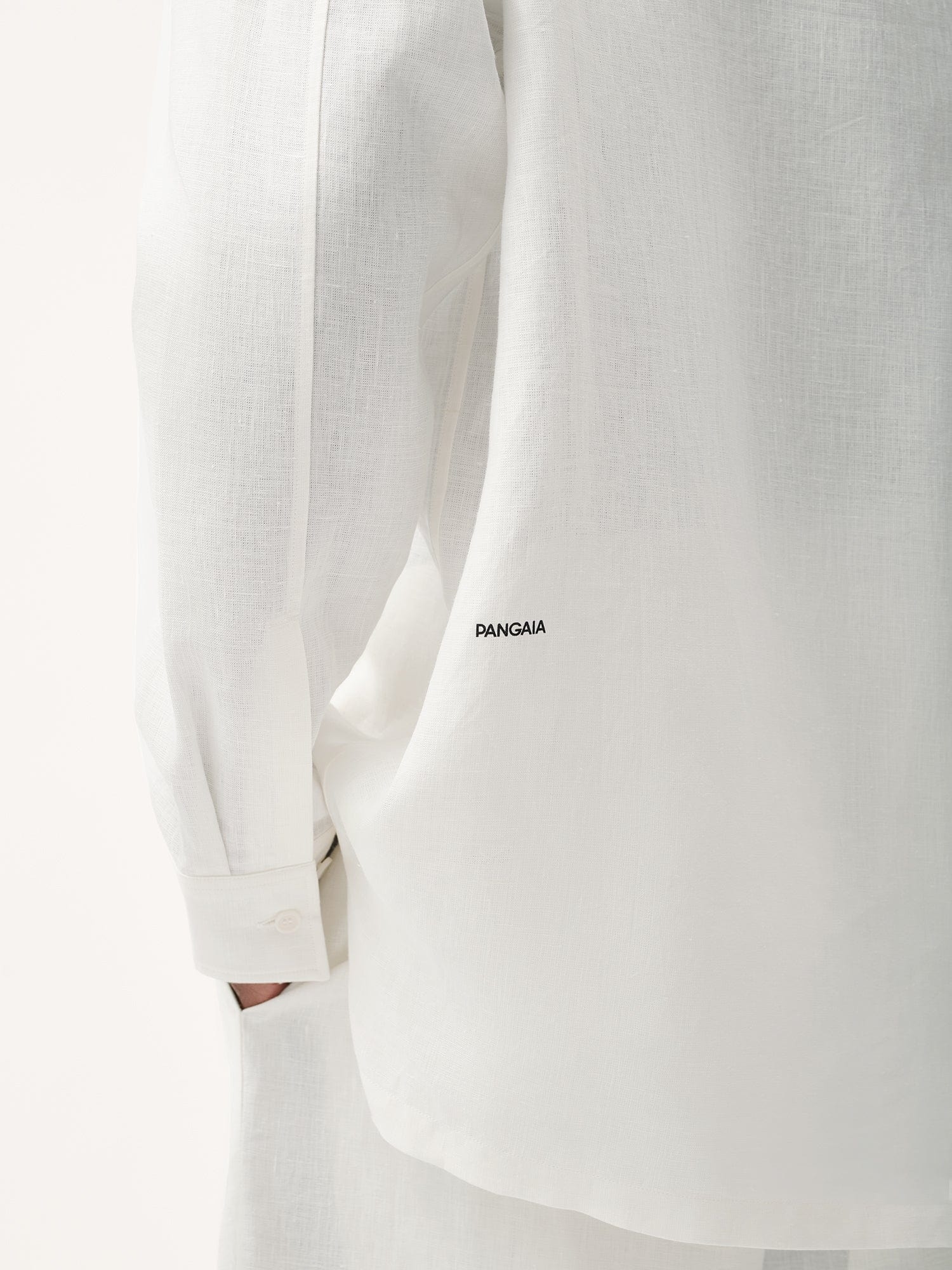 Mens DNA Aloe Linen Mandarin Collar Long Sleeve Shirt - Off-White - 3