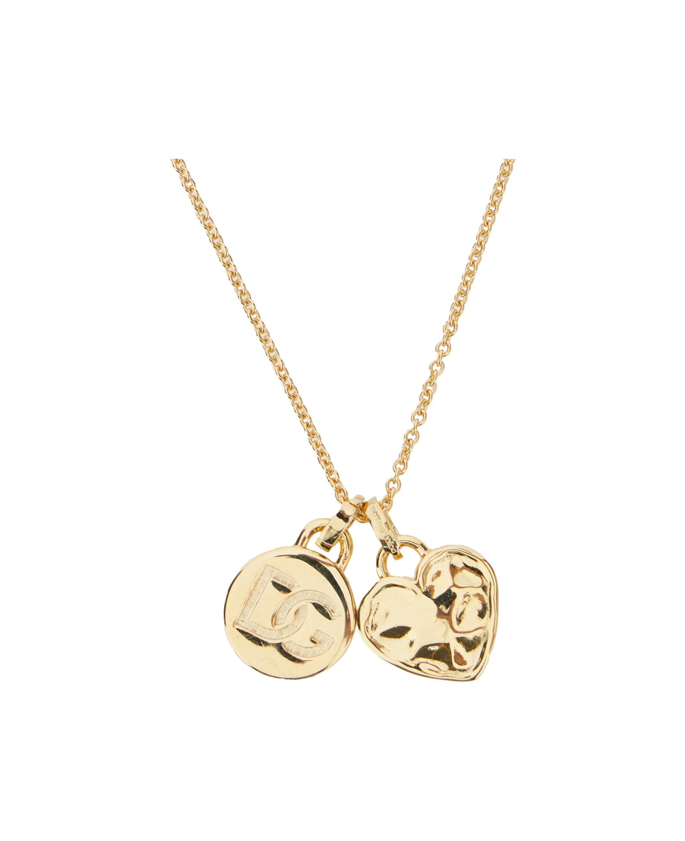 Gold Colored Necklace With Logo Pendant And Heart Pendant In Brass Woman - 2