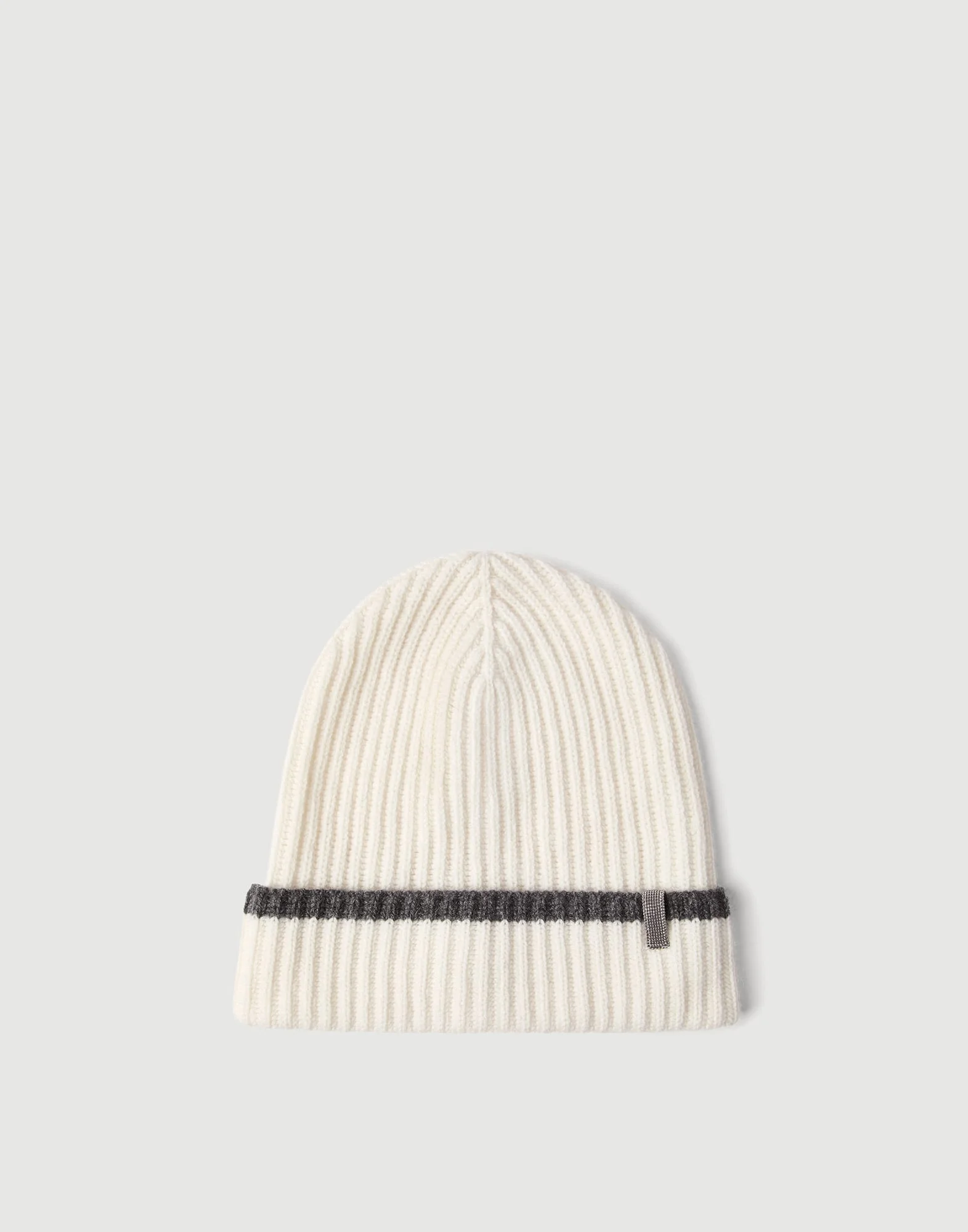Cashmere English rib knit beanie with monili - 1