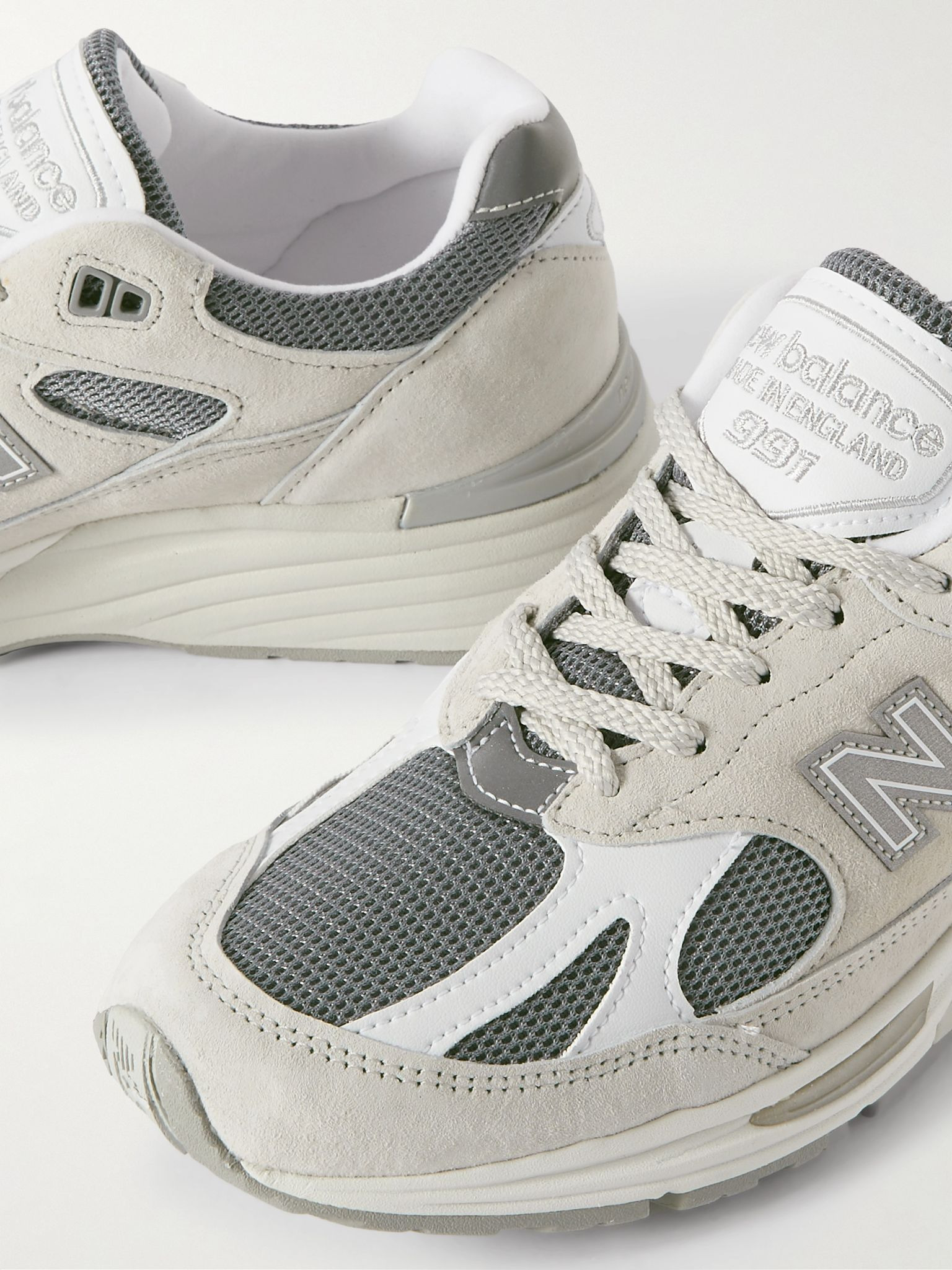 991v2 Logo-Embroidered Mesh and Faux Leather-Trimmed Suede Sneakers Gray - 6