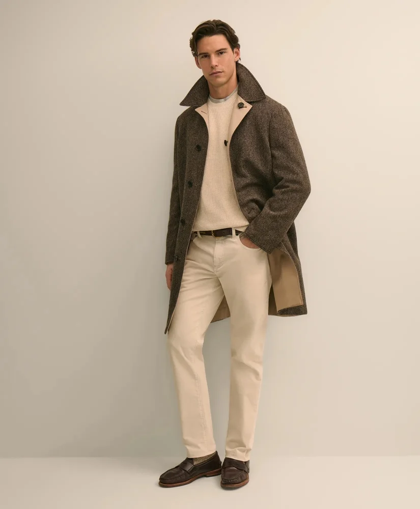 Reversible Wool Herringbone Balmacaan Coat - 1