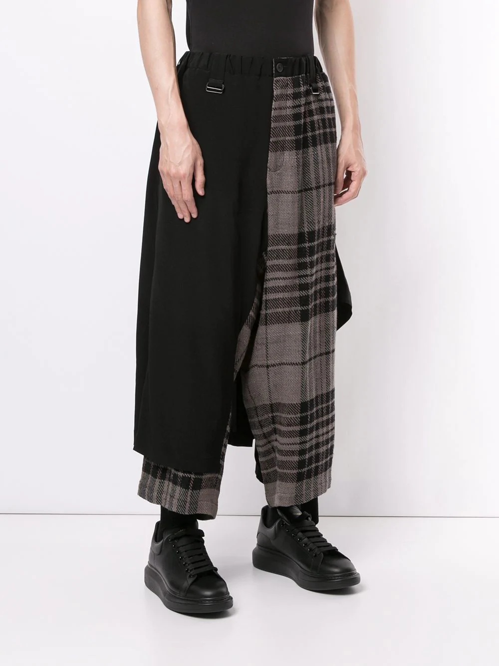 layered check print cropped trousers - 3