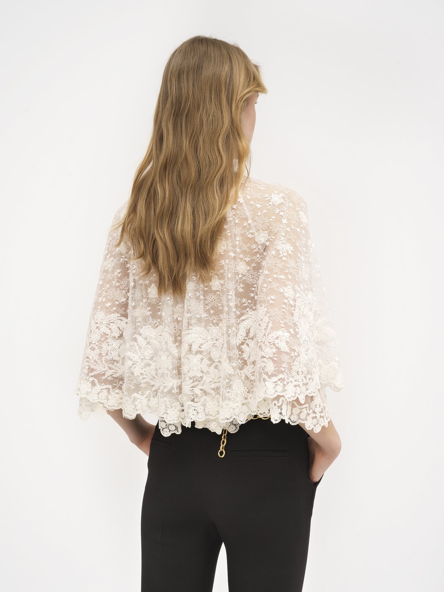 FRONT-TIE CAPE TOP IN FLORAL LACE - 5