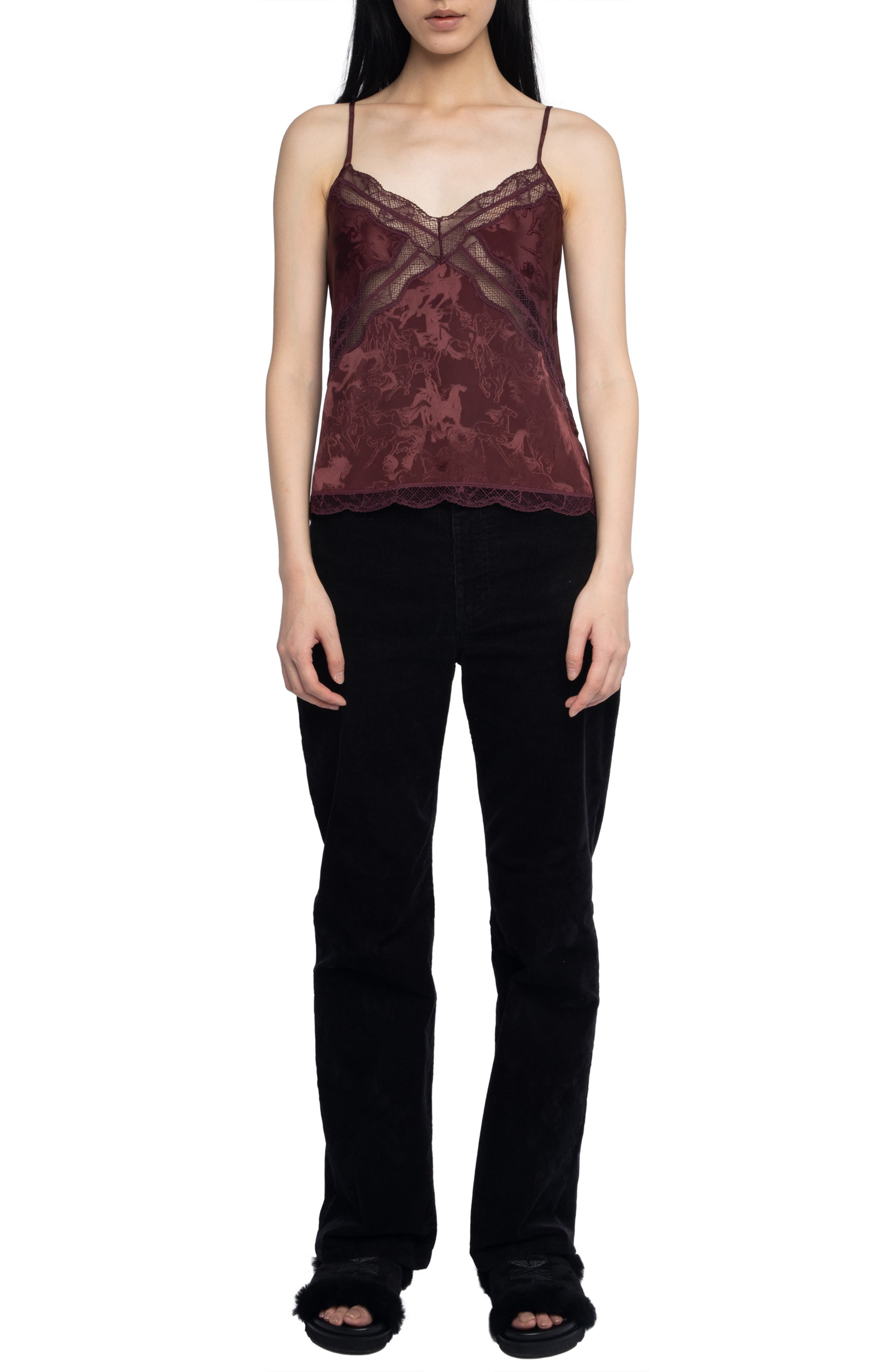 Zadig & Voltaire Cishi Silk Jacquard Camisole in Burgundy at Nordstrom - 5