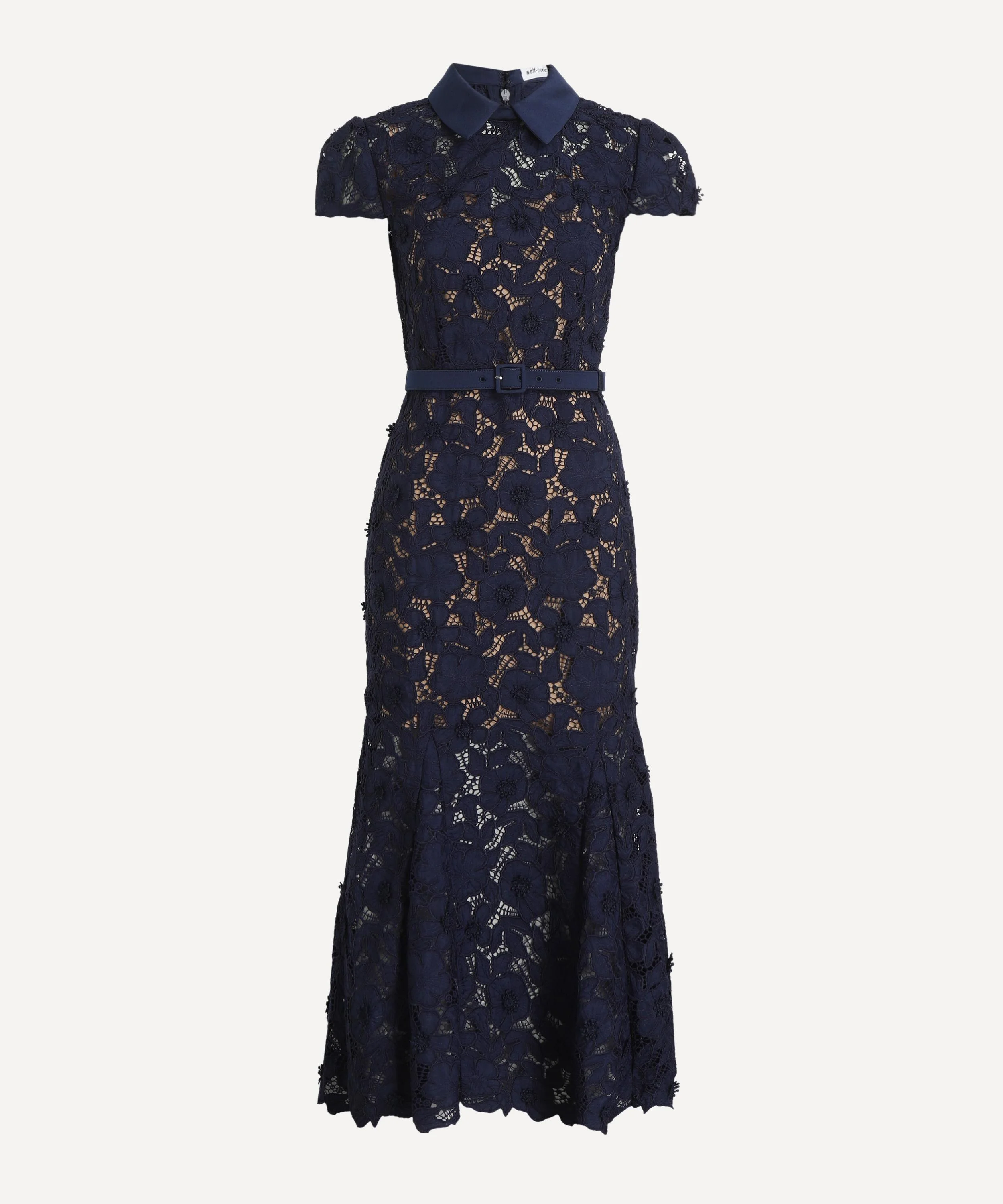 Navy Guipure Lace Midi Dress - 1