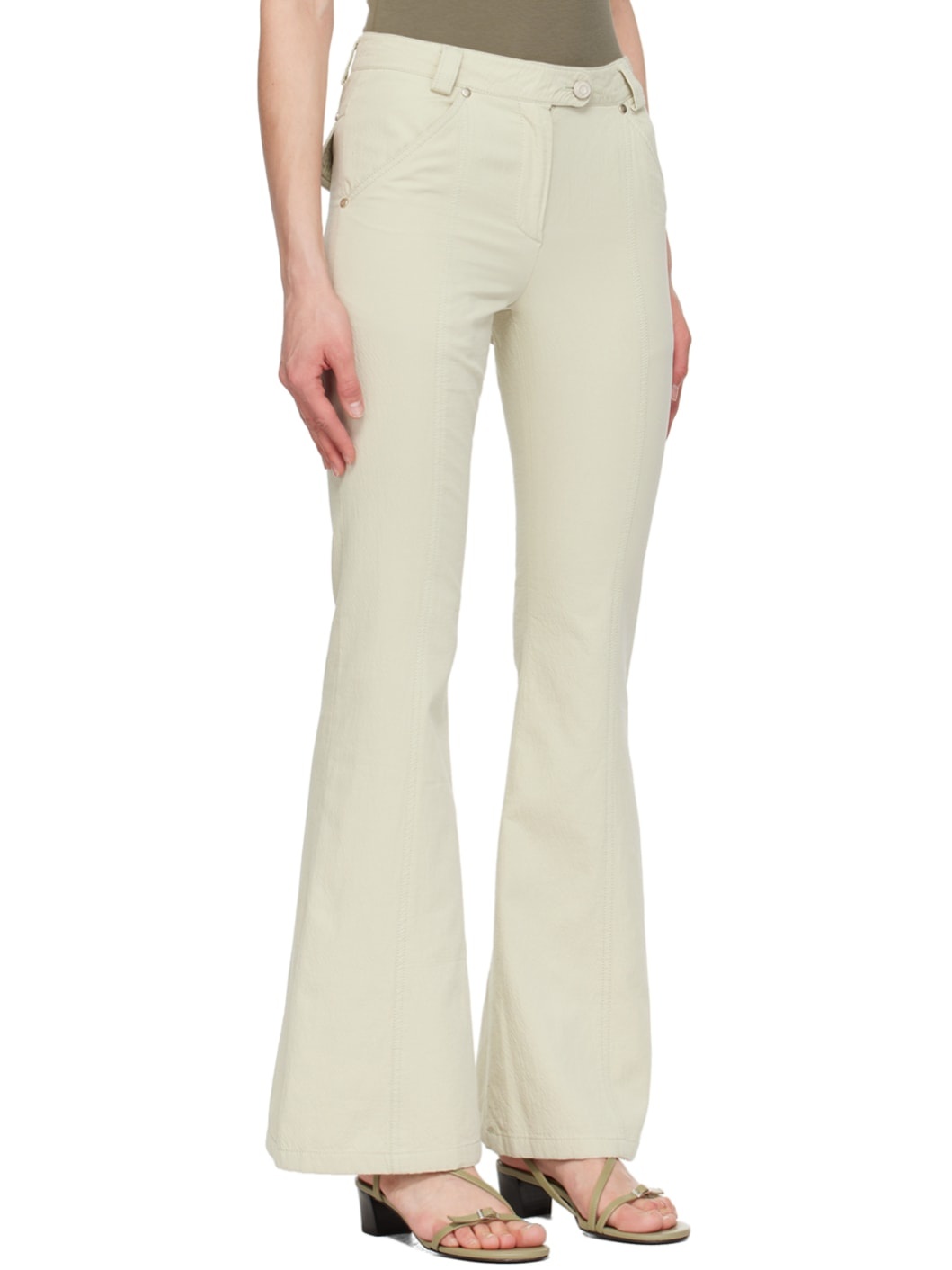 Beige Bootcut Trousers - 2