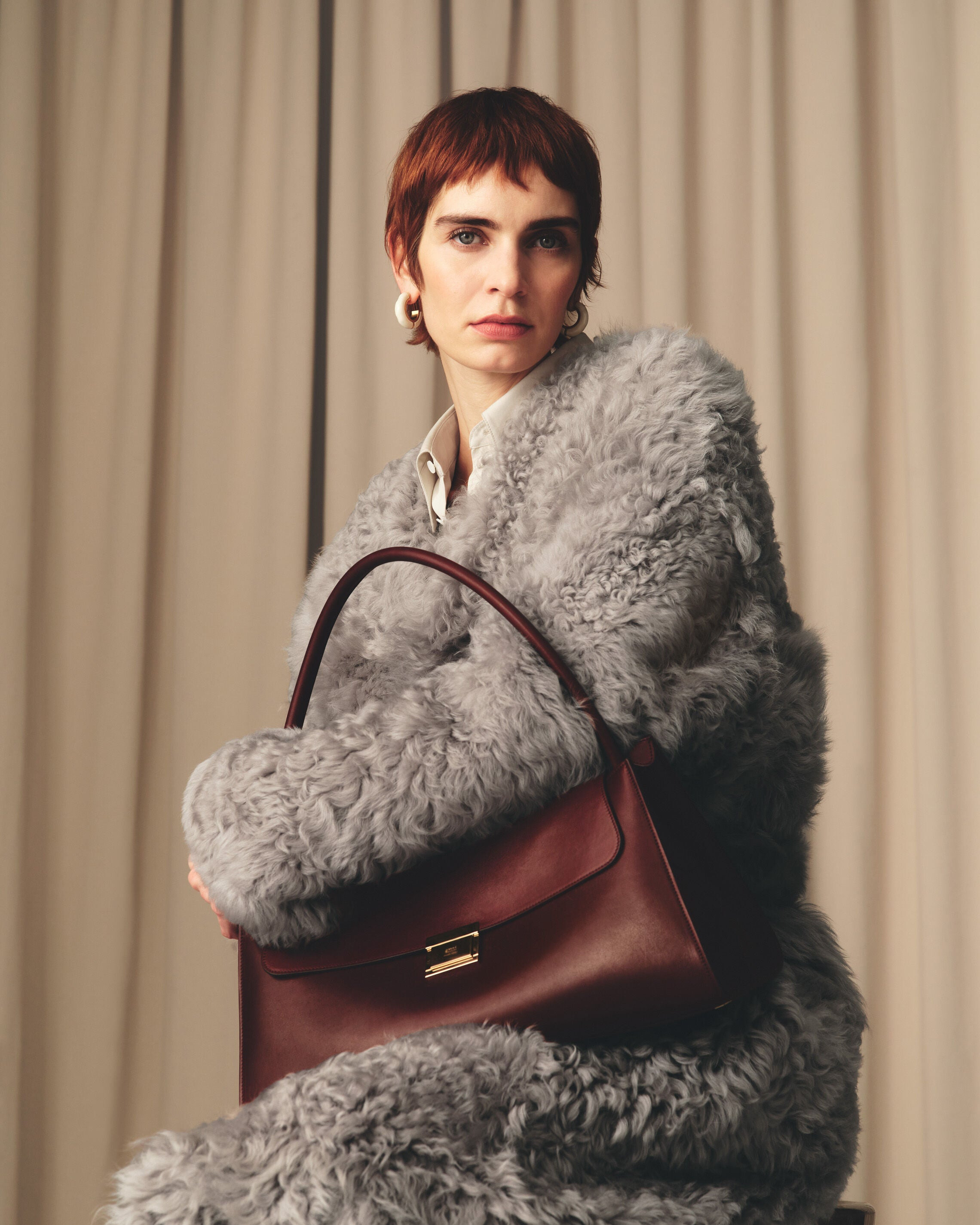 BURGUNDY SMOOTH LEATHER MIMI BAG - 7