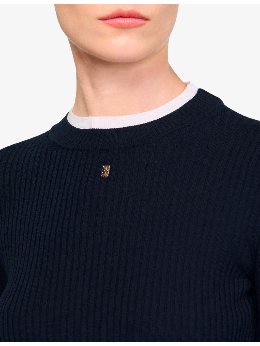 Brand-Plaque Layered-Trim Knitted Jumper - 5