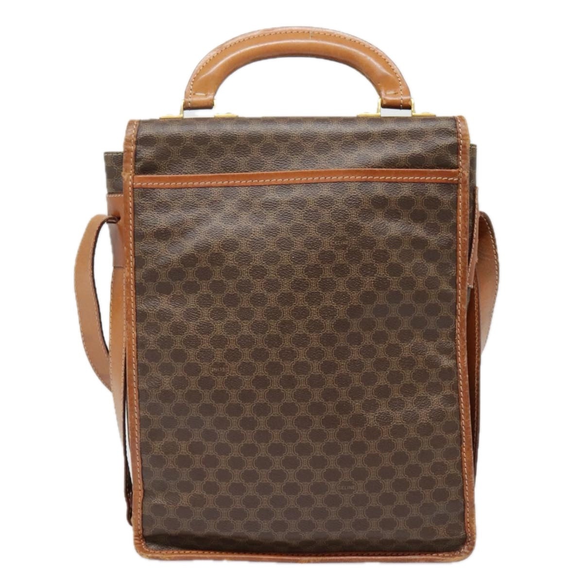 CELINE Macadam Canvas Shoulder Bag Pvc Leather Brown Gold - 2