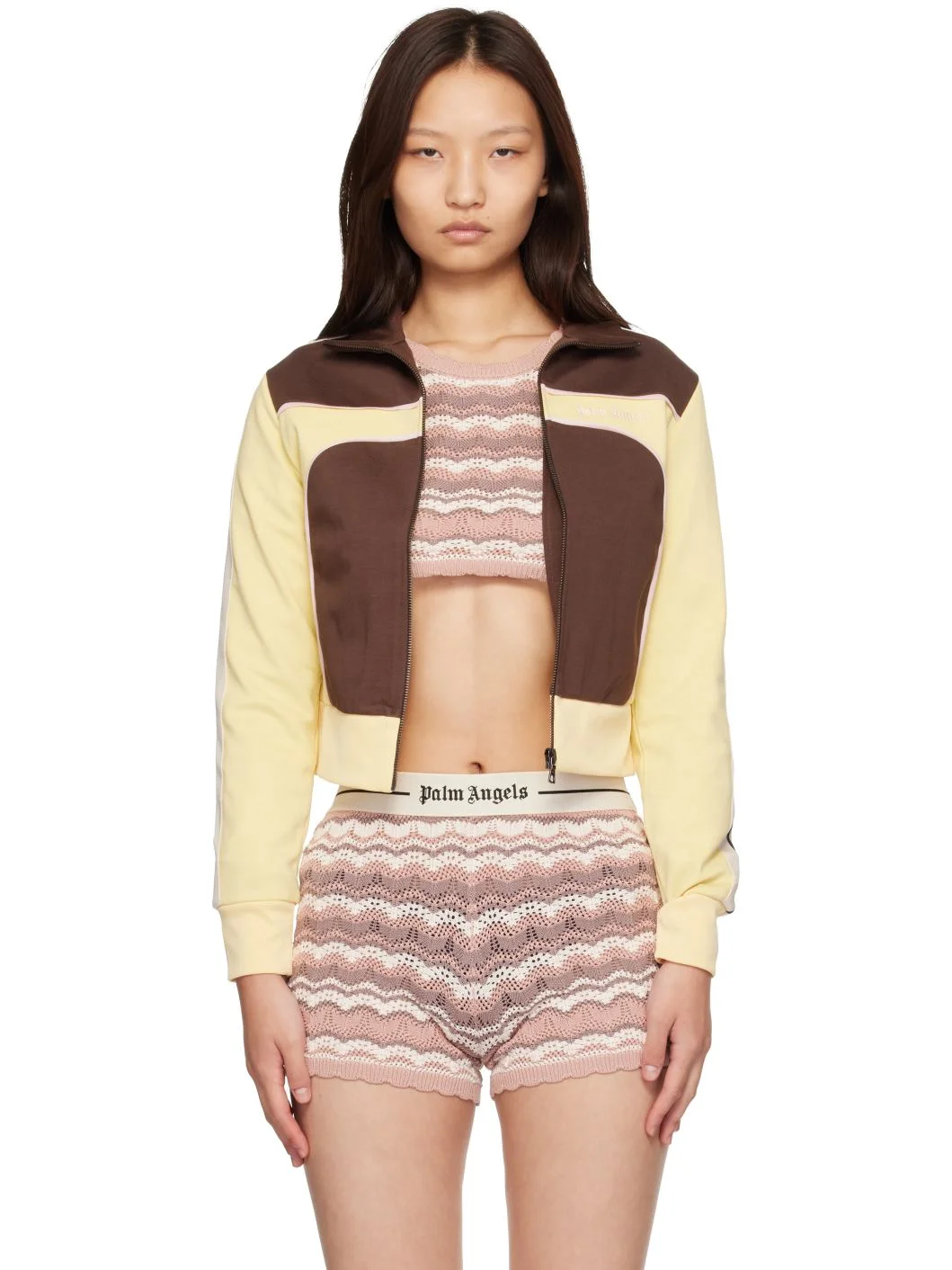 Yellow & Brown Colorblock Track Jacket - 1