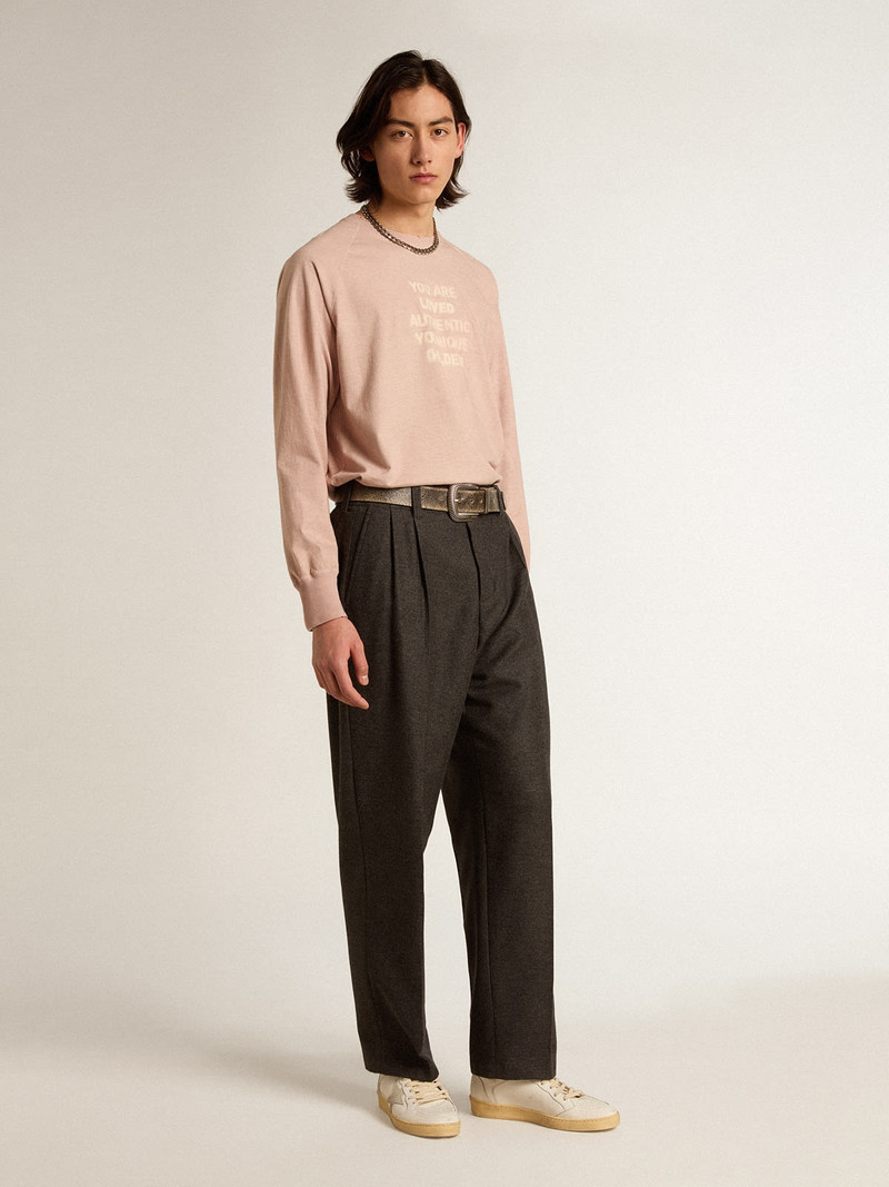 Golden Goose Powder-pink T-shirt with white lettering on the front outlook