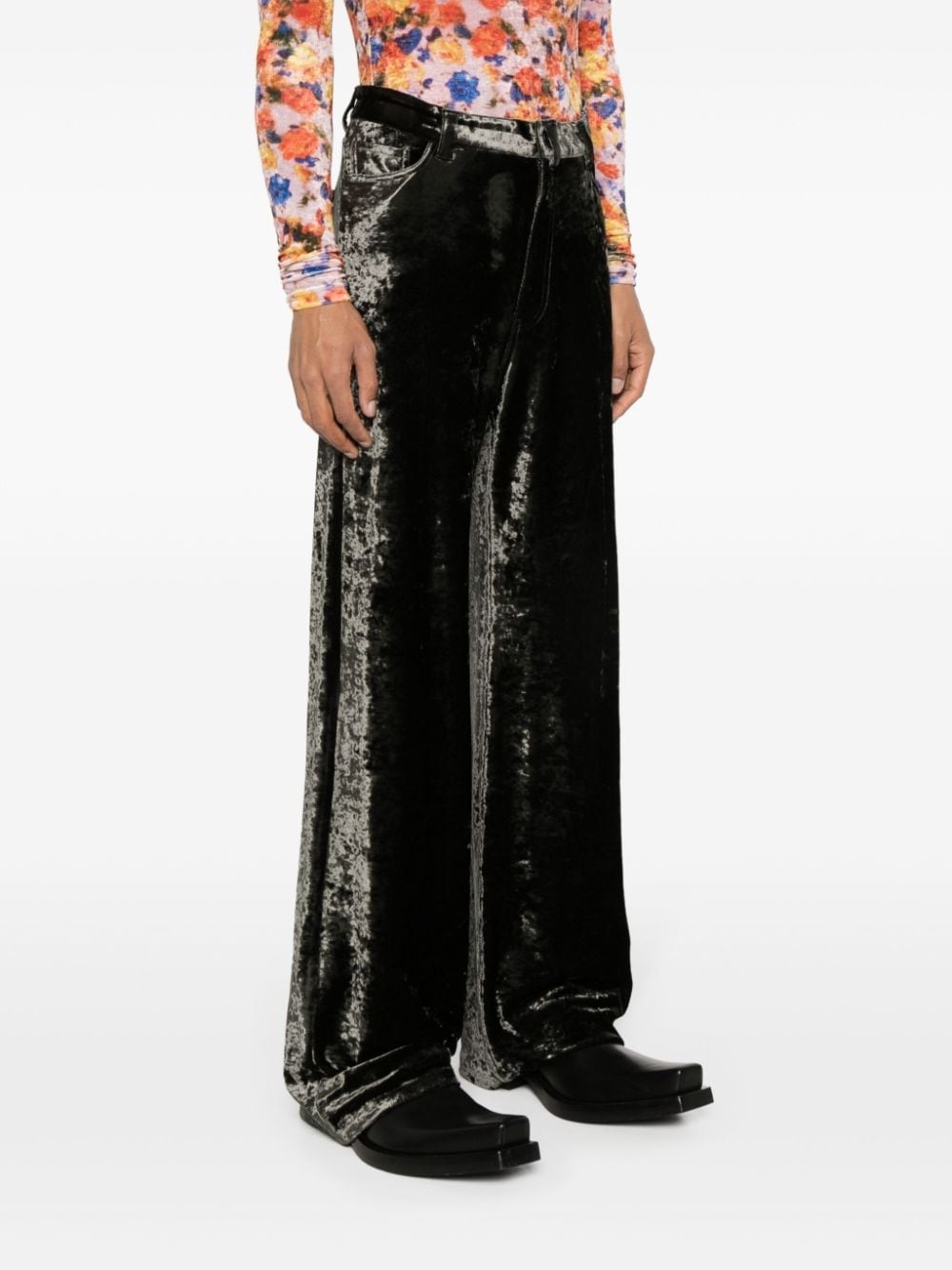 crushed-velvet straight trousers - 4