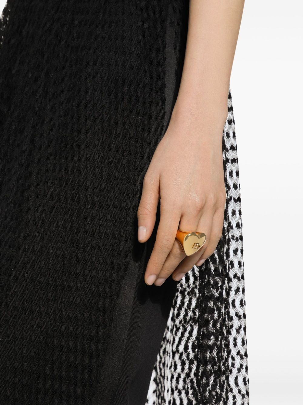 logo-embossed heart ring - 4