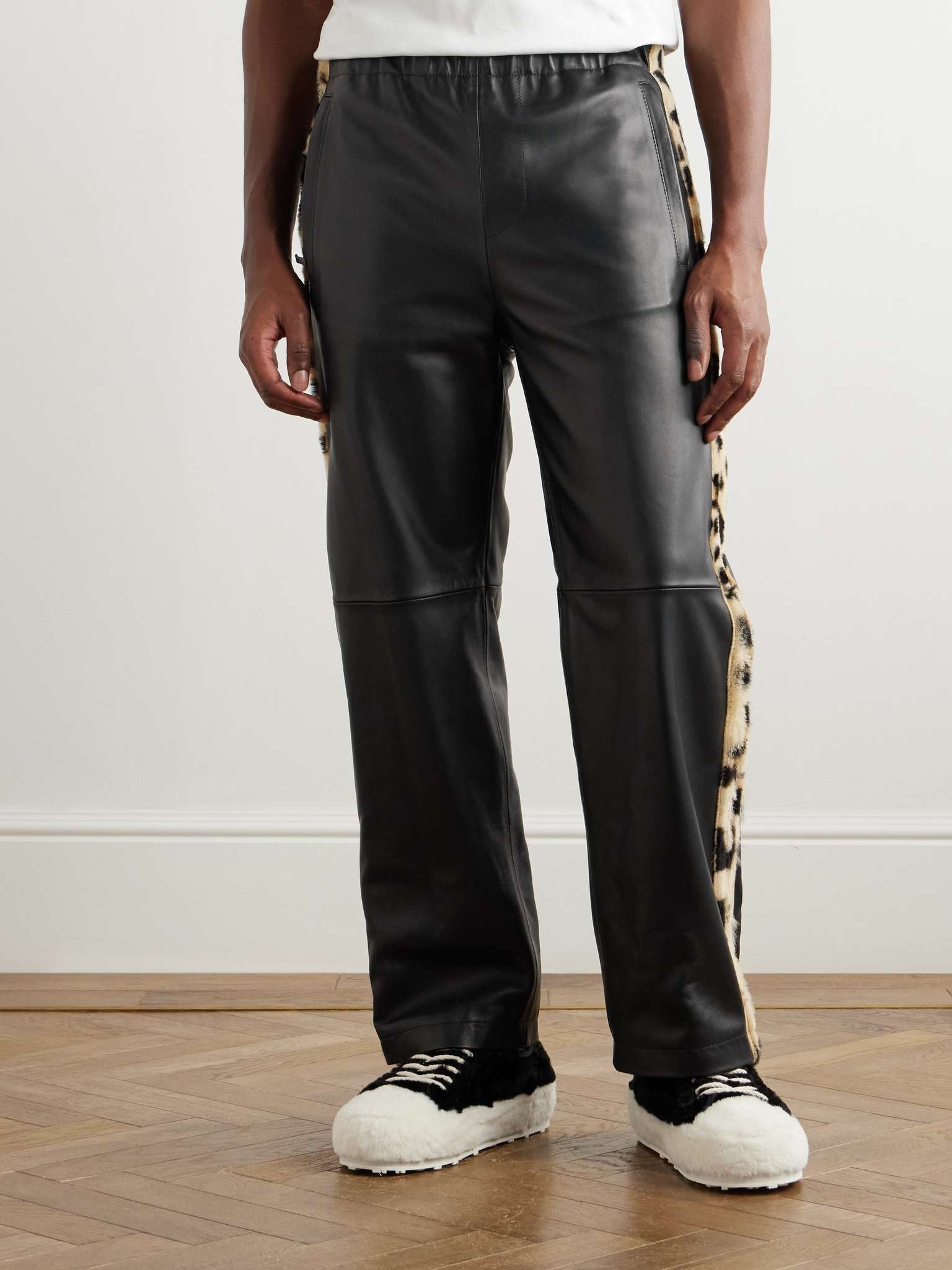 Straight-Leg Panelled Leopard-Print Shearling-Trimmed Leather Trousers - 4