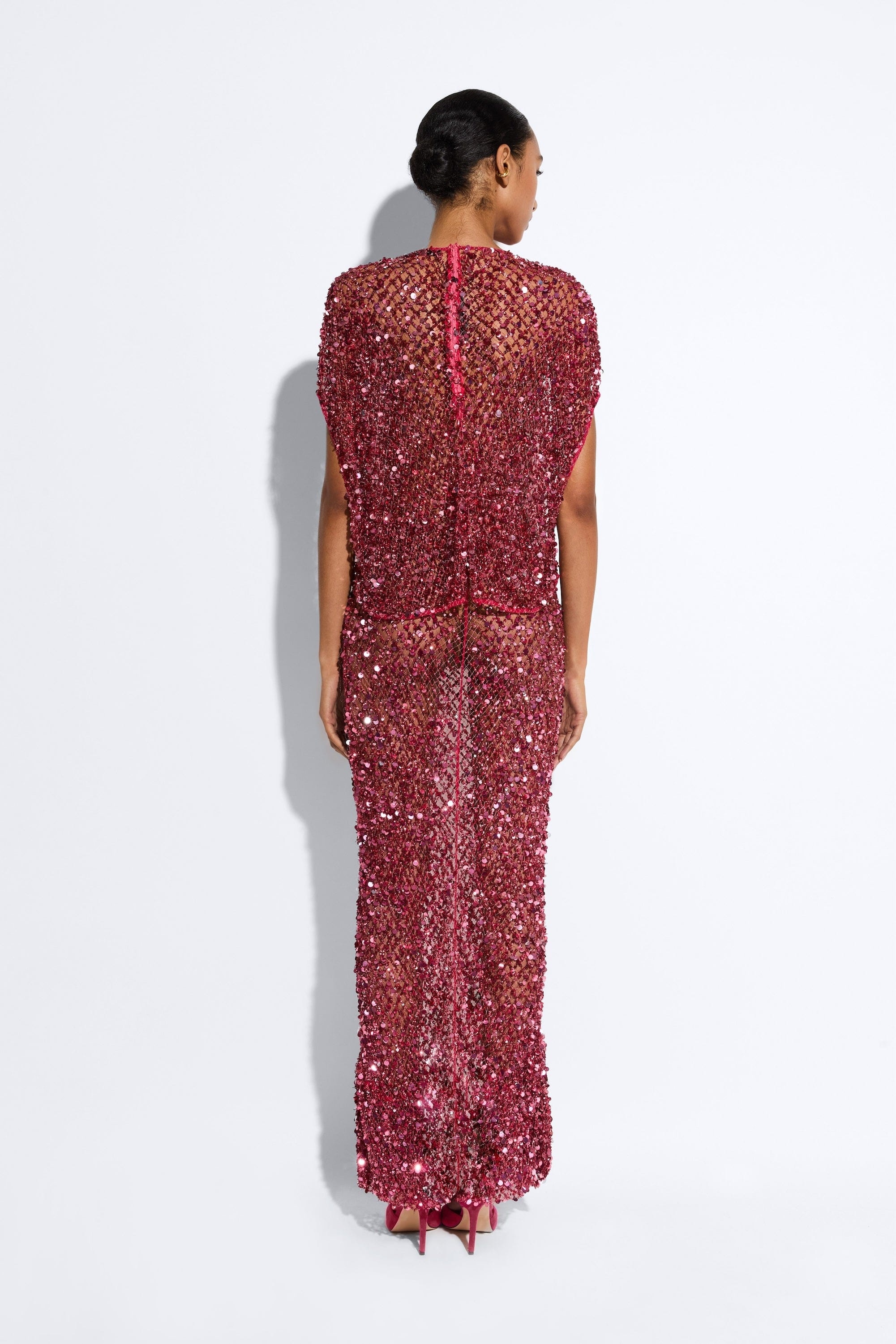 Net Mesh Sequin Flare Skirt - 3